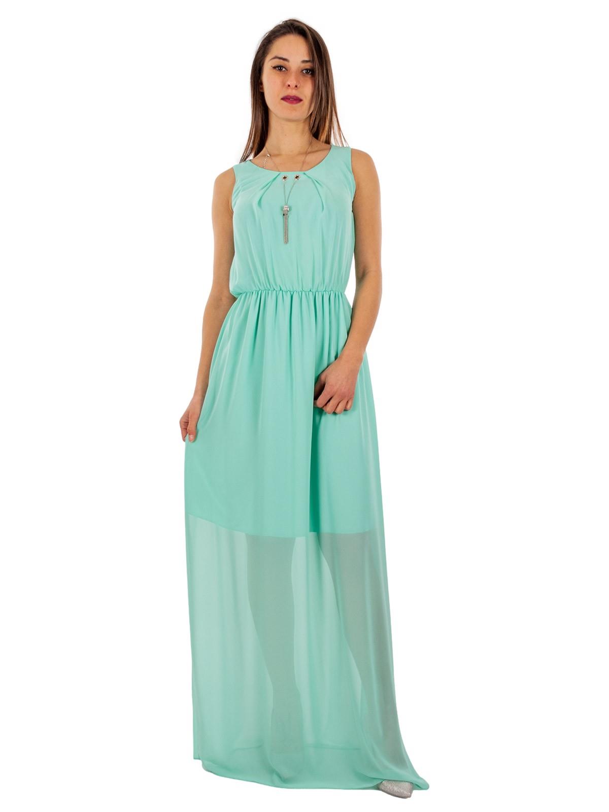 Abito lungo elegante cerimonia in chiffon con collana