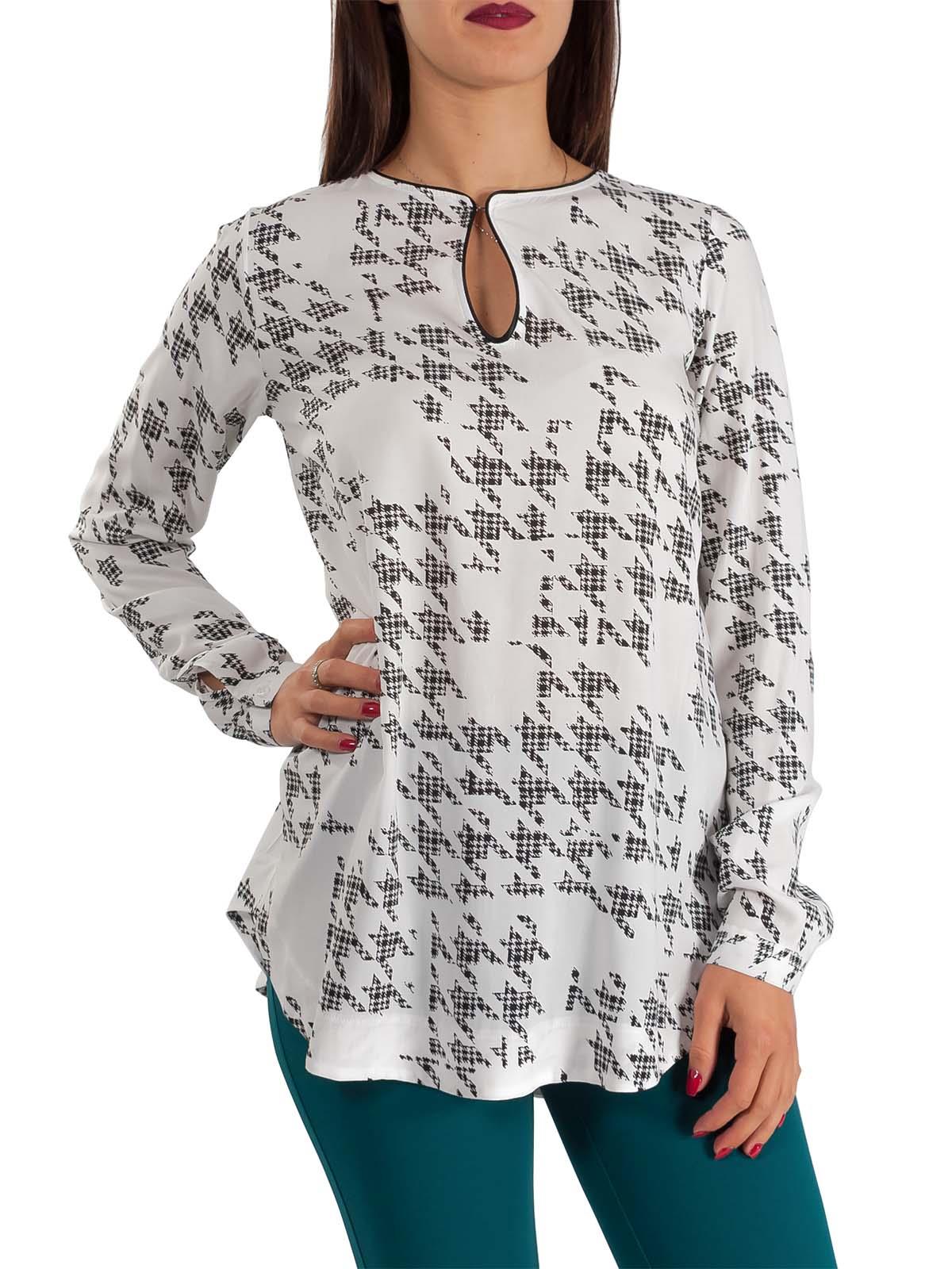 Blusa Elegante Bianca Donna Fantasia Manica Lunga
