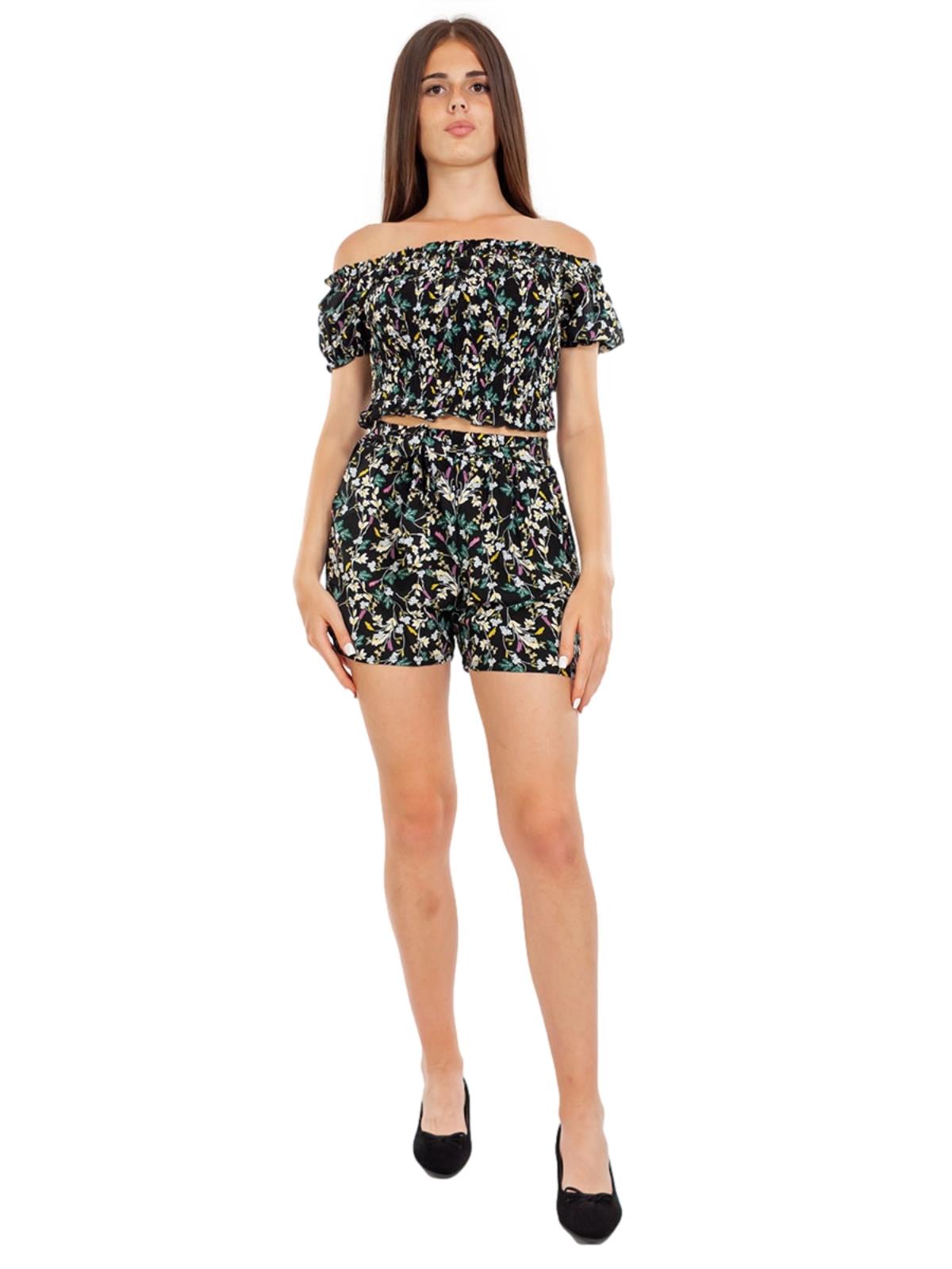 Completo Top E Pantaloncini Ragazza Fiorellini Elasticizzato