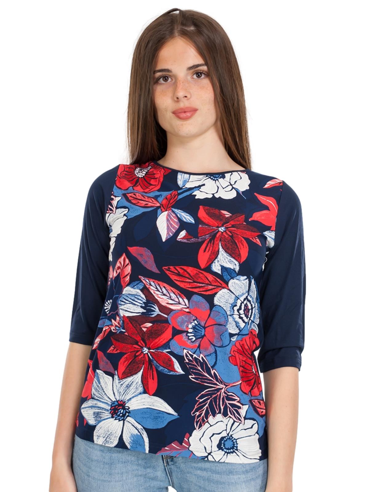 Maglia Estiva Donna Girocollo Manica Tre Quarti A Fiori