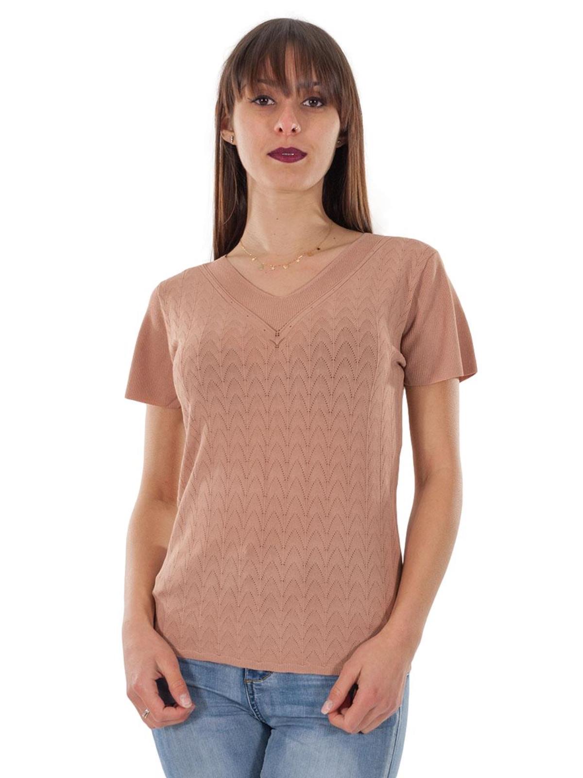 Maglia traforata estiva scollo a v maniche corte donna