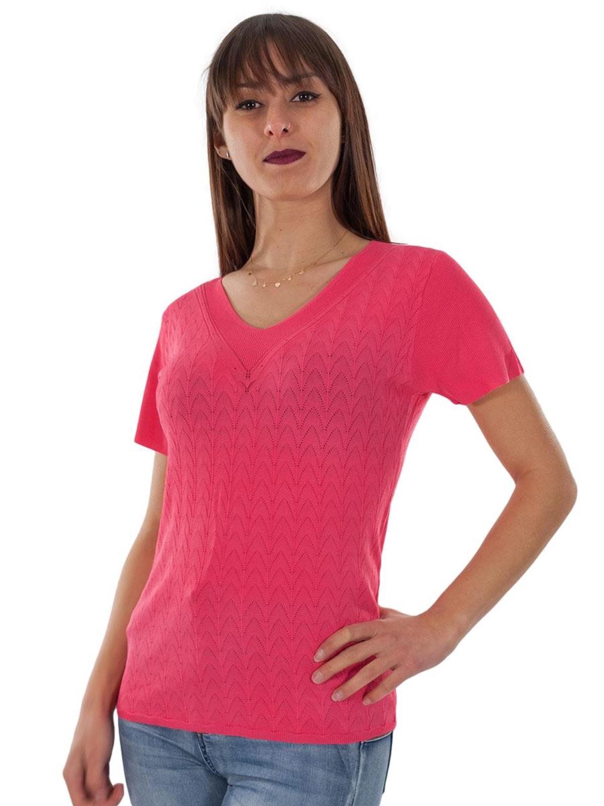Maglia traforata estiva scollo a v maniche corte donna
