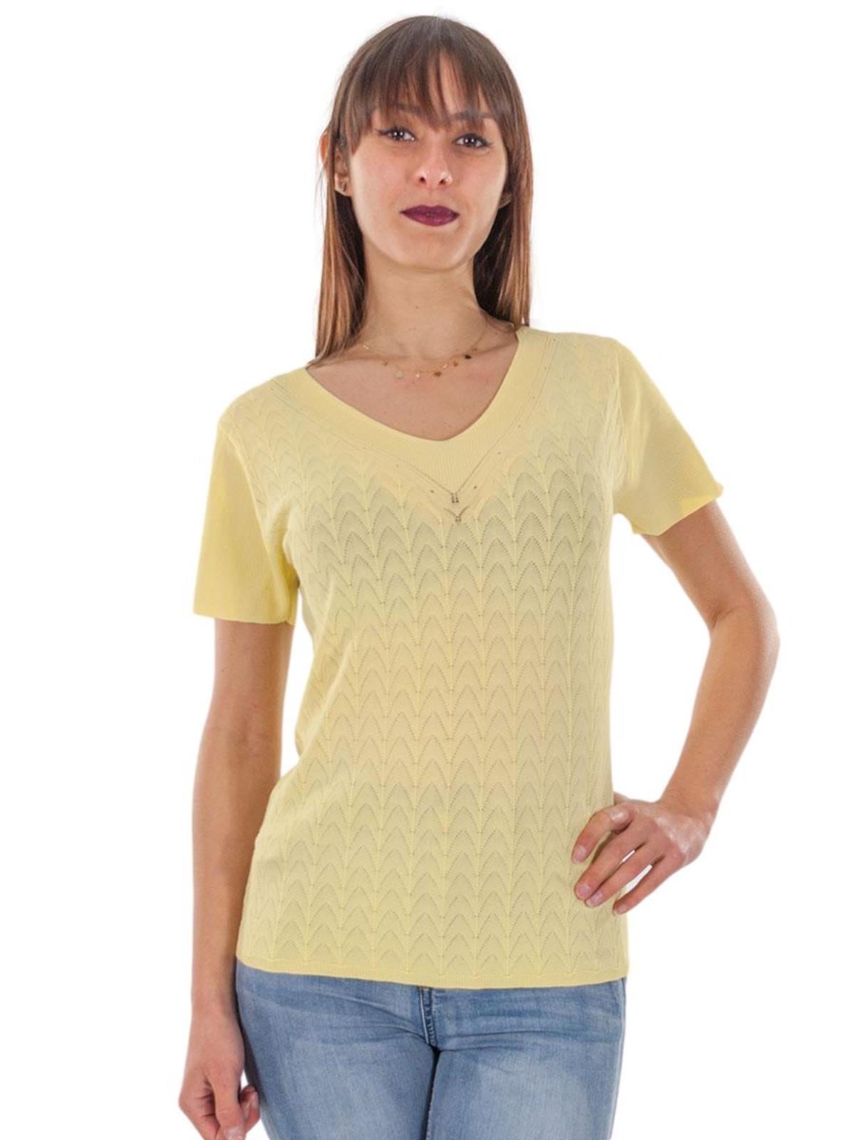 Maglia traforata estiva scollo a v maniche corte donna