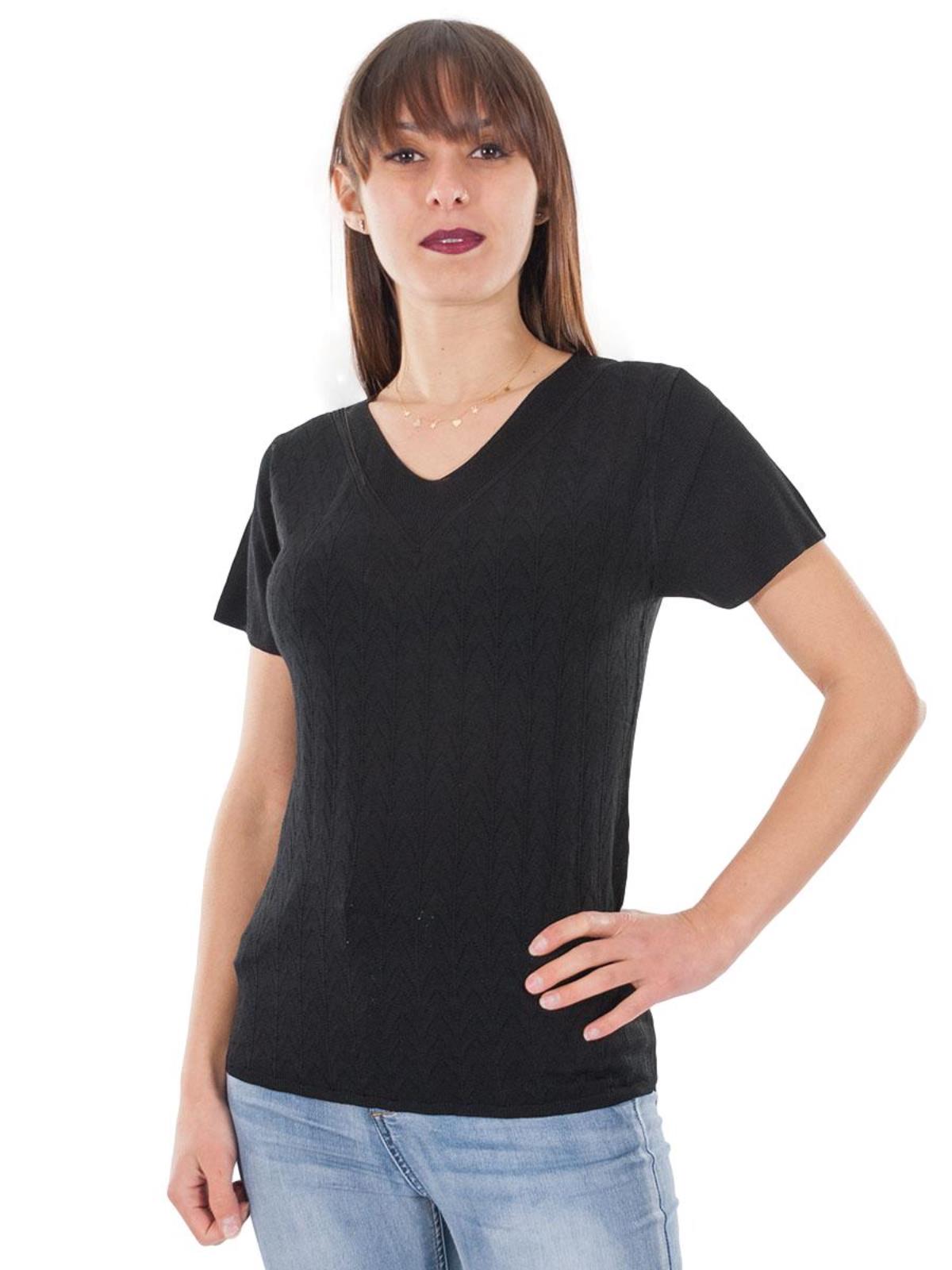 Maglia traforata estiva scollo a v maniche corte donna
