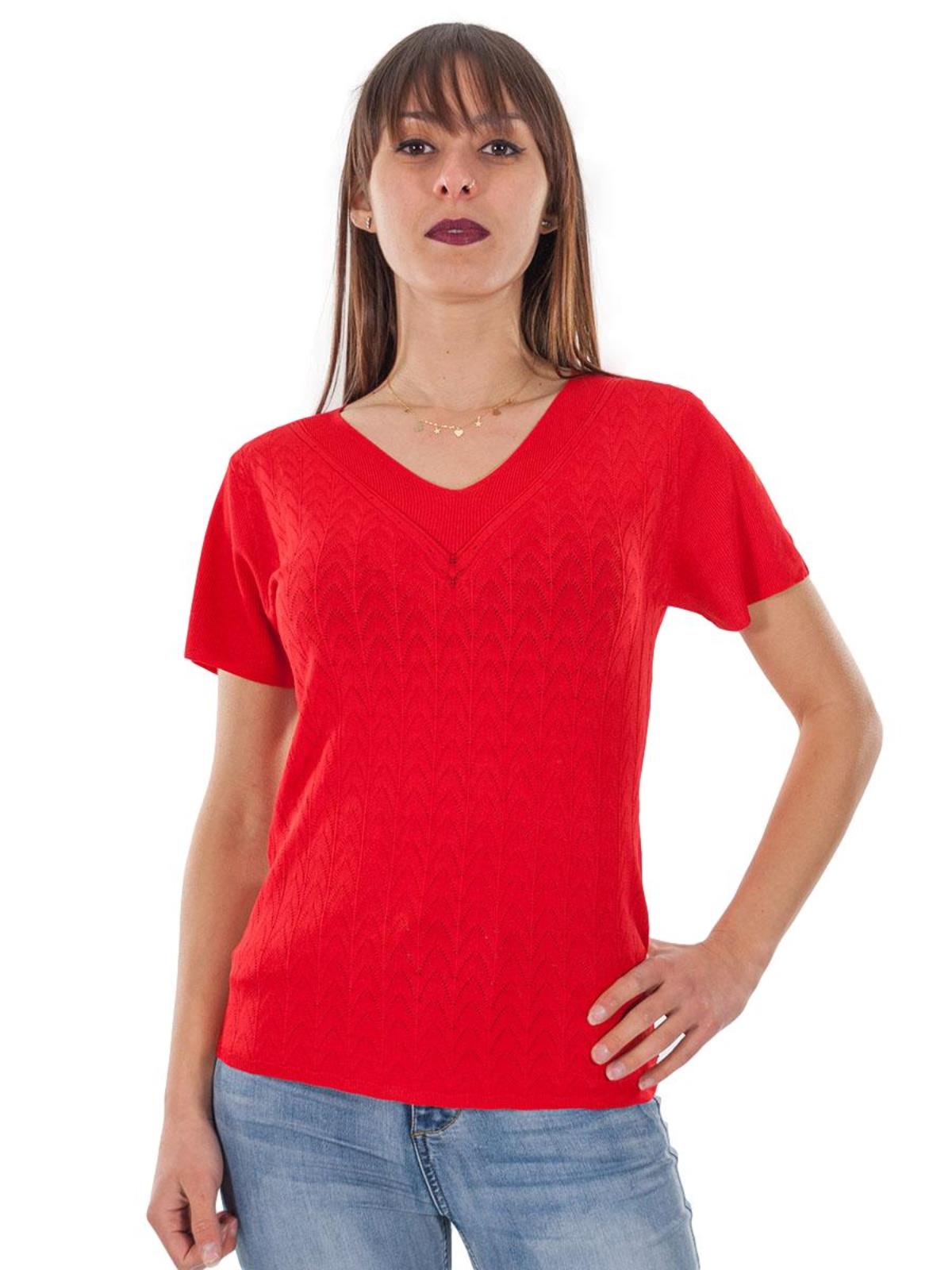 Maglia traforata estiva scollo a v maniche corte donna