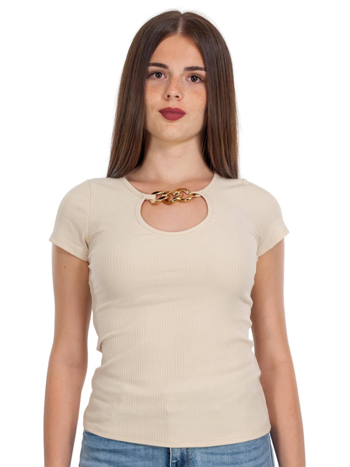 Maglietta Cotone Donna Scollata Maniche Corte Aderente Sexy