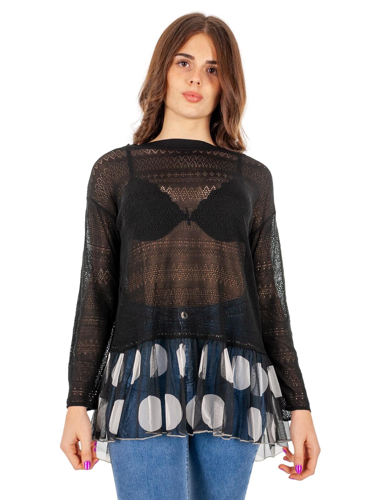Maxi Maglia Donna Elegante Manica Lunga Oversize a Rete Girocollo