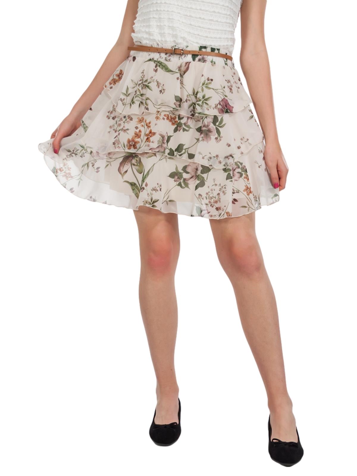 Gonna Estiva a Fiori con Balze e Cintura Made in Italy