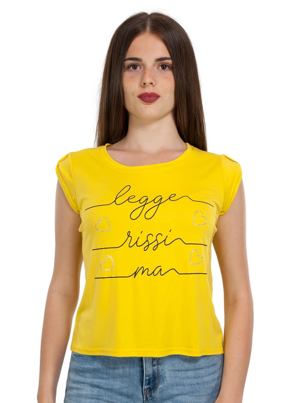 T-shirt Donna Corta in Viscosa con Scritta Manica Corta