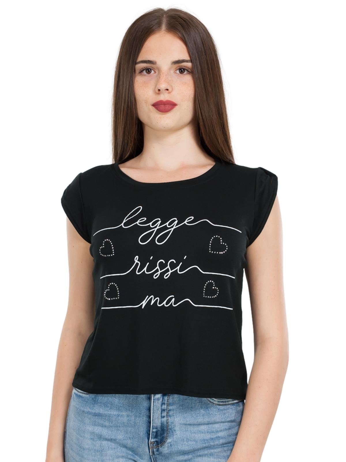 T-shirt Donna Corta in Viscosa con Scritta Manica Corta