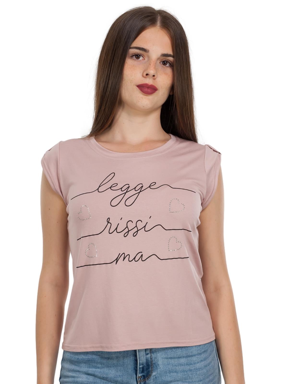 T-shirt Donna Corta in Viscosa con Scritta Manica Corta