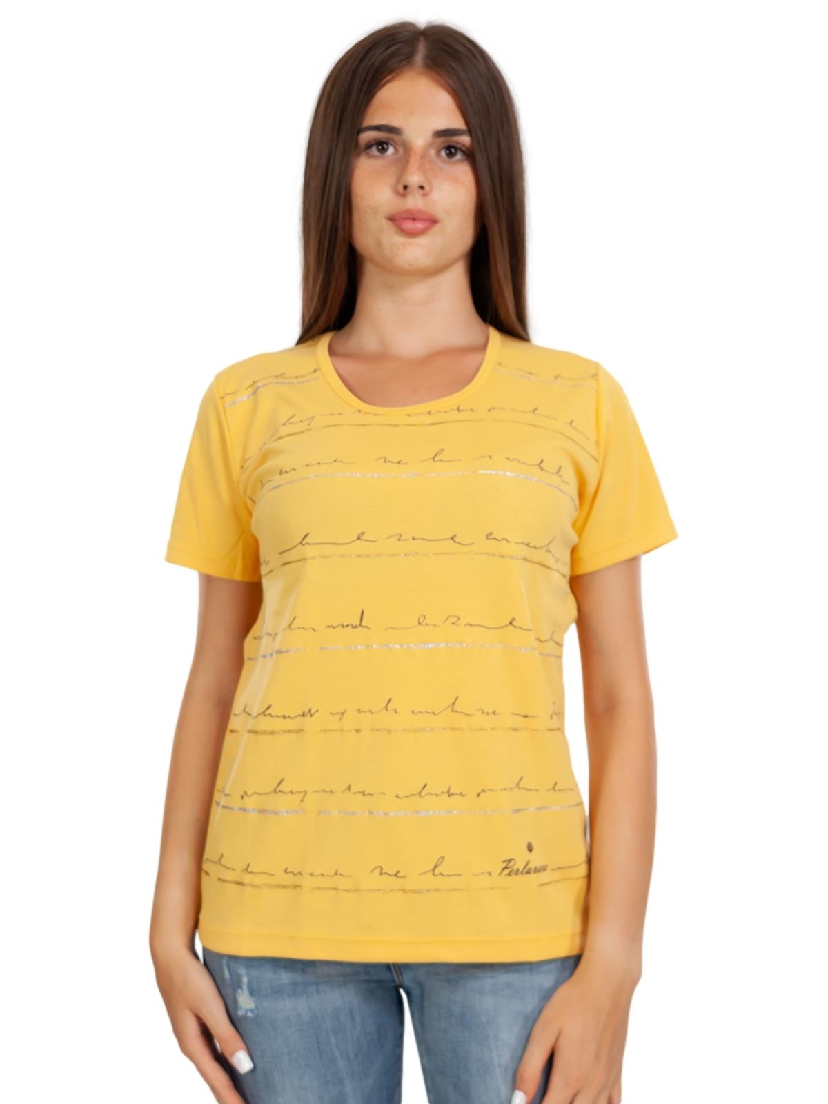 T-shirt Donna Con Scritte Cotone Maniche Corte E134 Perlarara