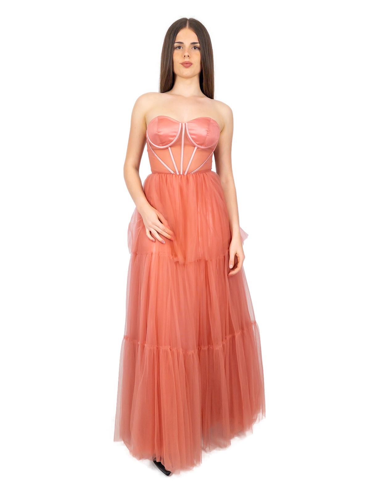 Abito cerimonia donna lungo ampio in tulle scollo cuore