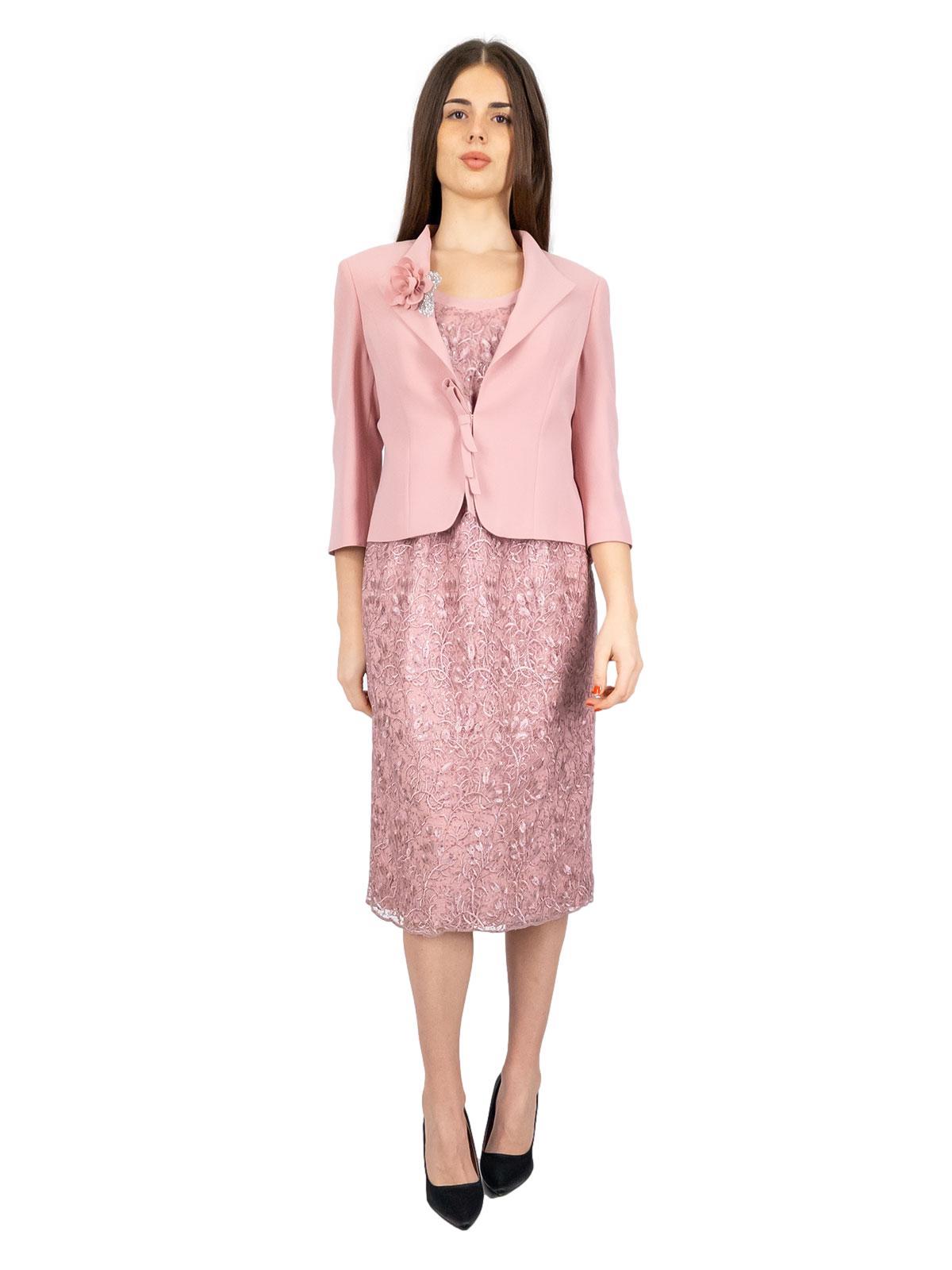 Abito Da Cerimonia Corto Donna Elegante In Pizzo Con Giacca