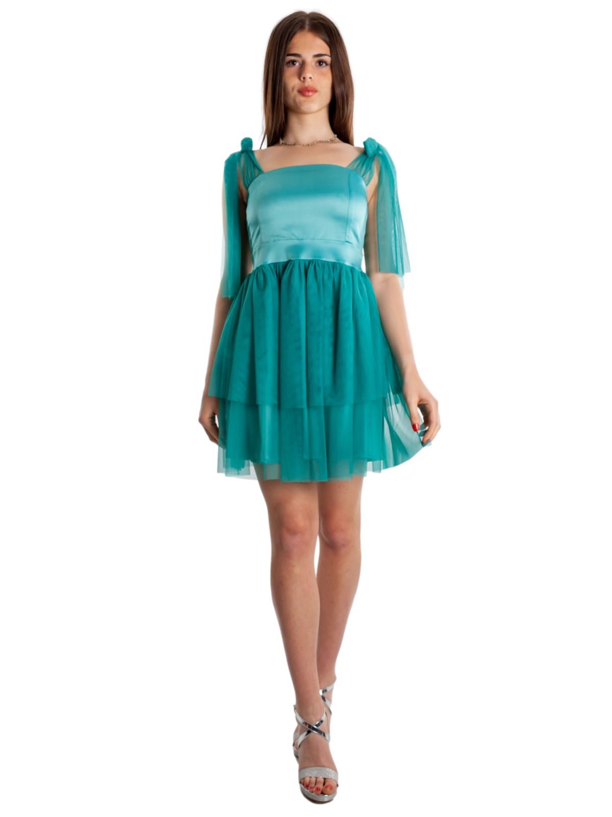 Abito corto elegante da cerimonia in tulle e raso Made in Italy