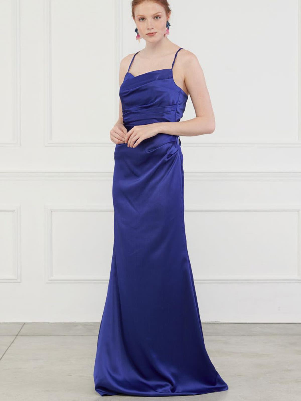 Abito da cerimonia lungo in raso con spalline scollo a cuore