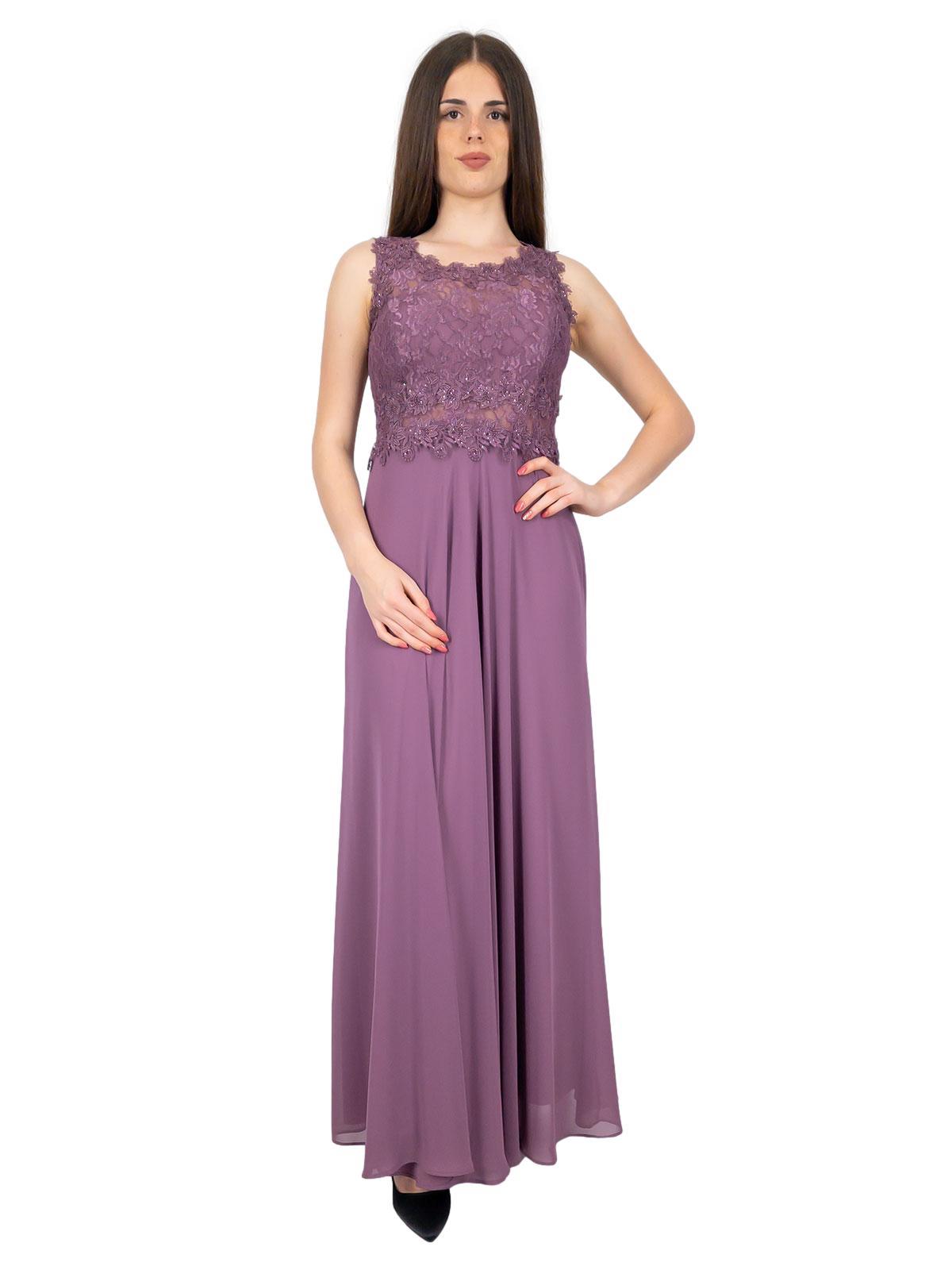 Abito da cerimonia lungo elegante corpetto in pizzo e strass
