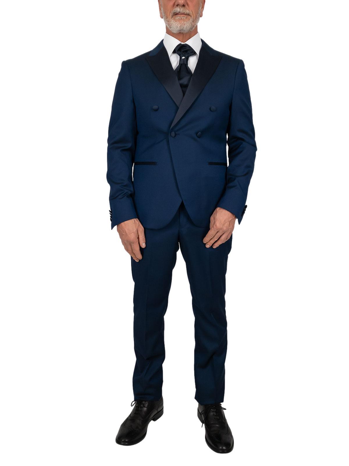 Abito doppiopetto revers a lancia in raso slim fit drop 8
