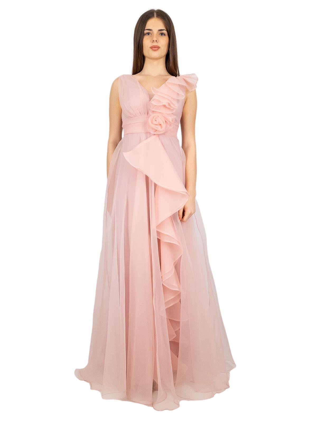 Abito lungo cerimonia in organza scollo a V con spacco