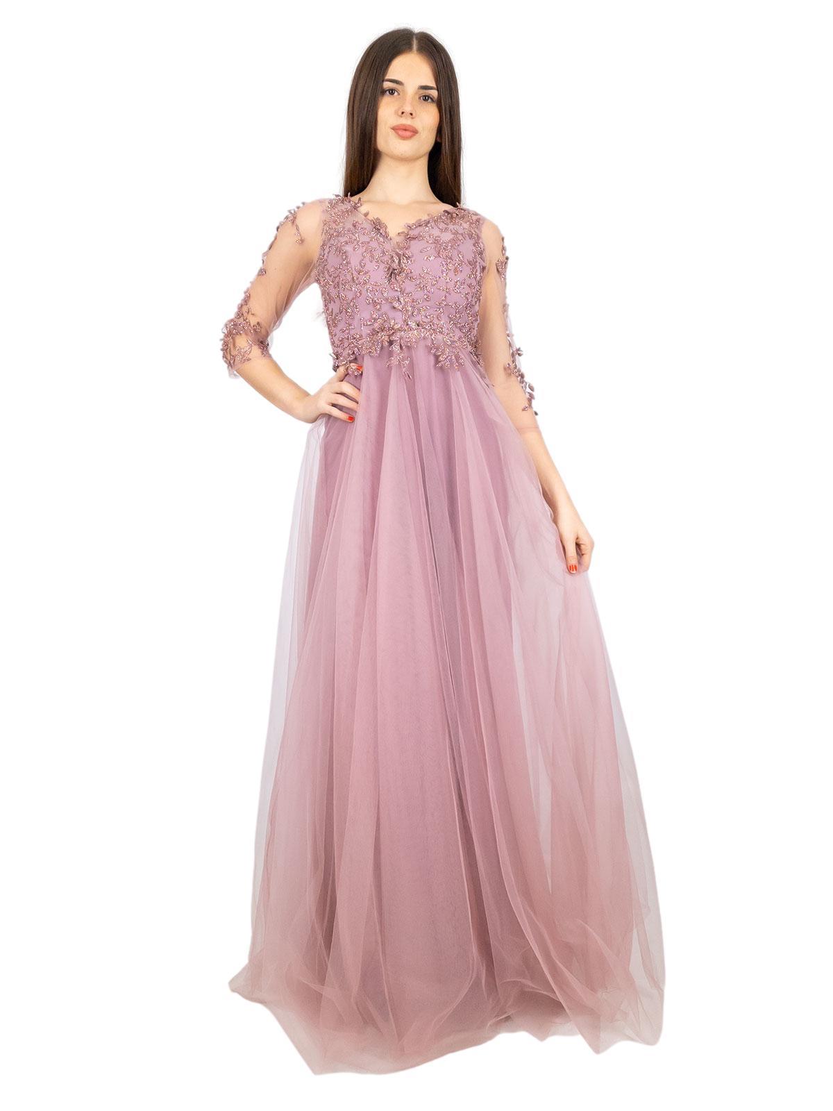 Abito lungo cerimonia maniche lunghe da principessa in tulle