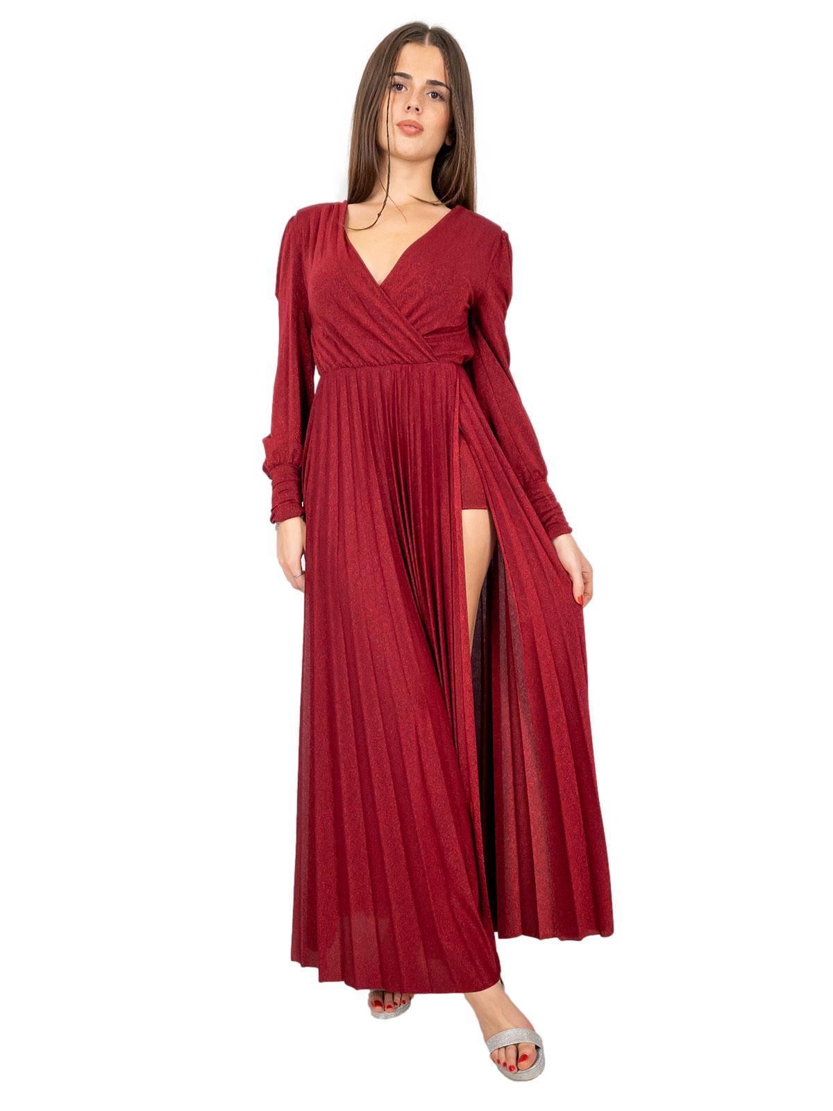 Abito lungo in lurex plissettato con spacchi laterali e body