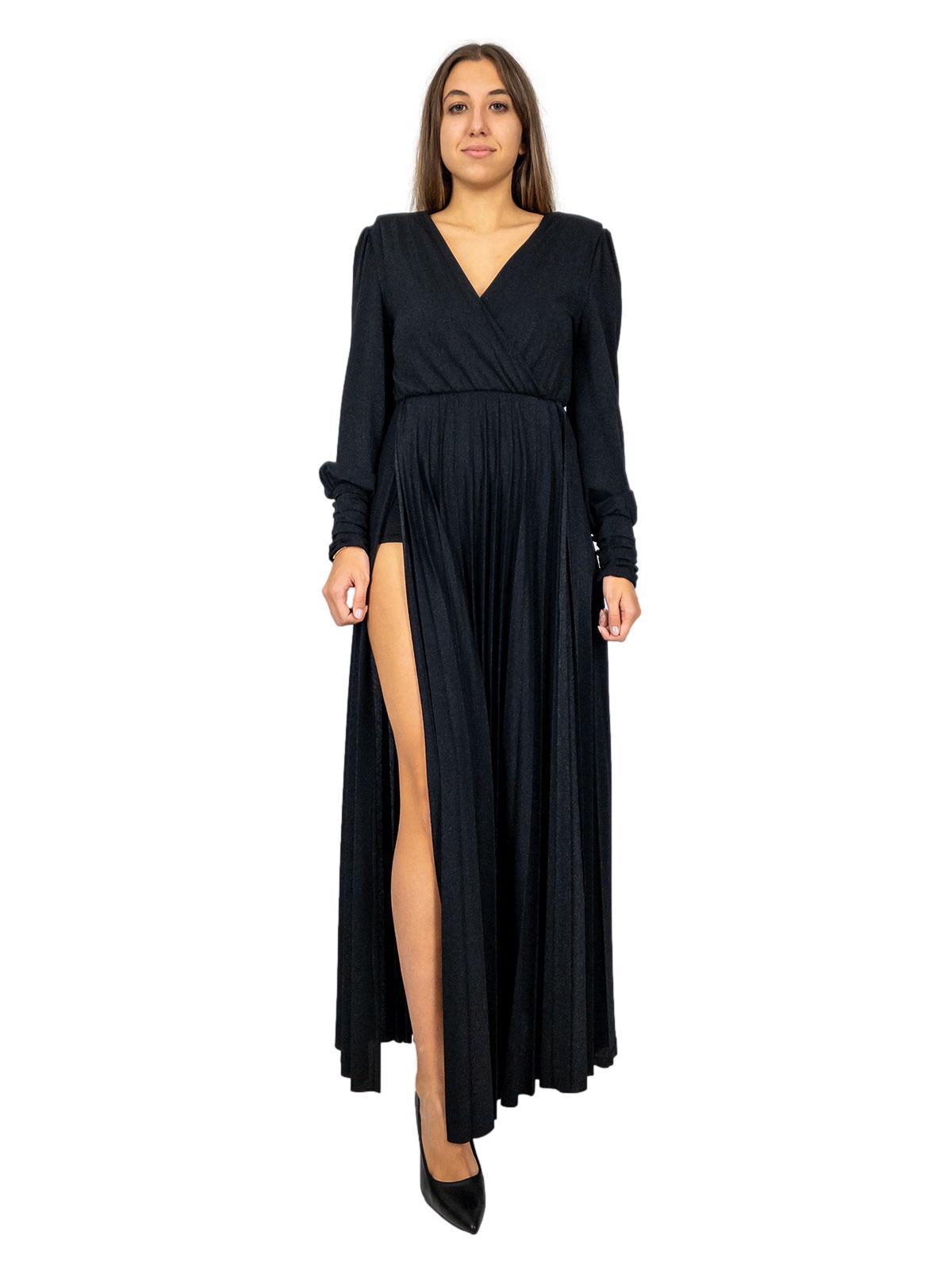 Abito lungo in lurex plissettato con spacchi laterali e body