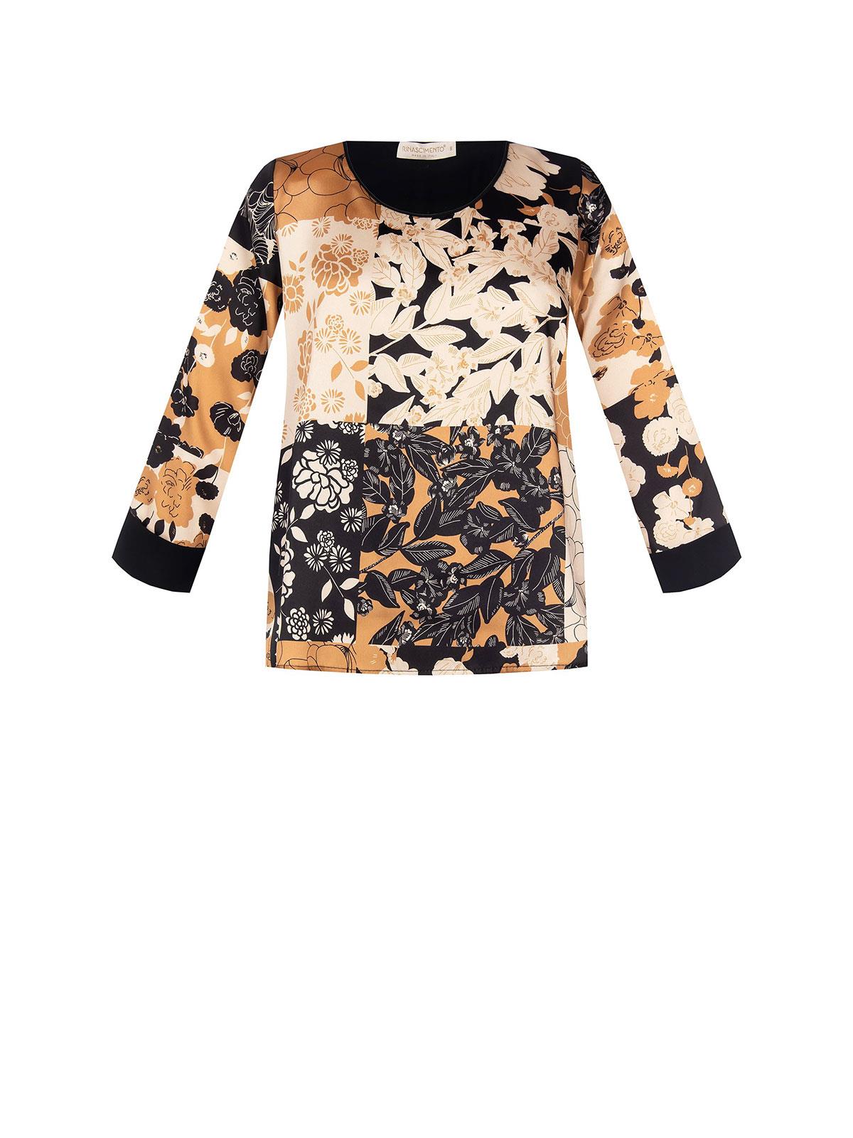 Blusa elegante stampa patch a fiori con manica tre quarti