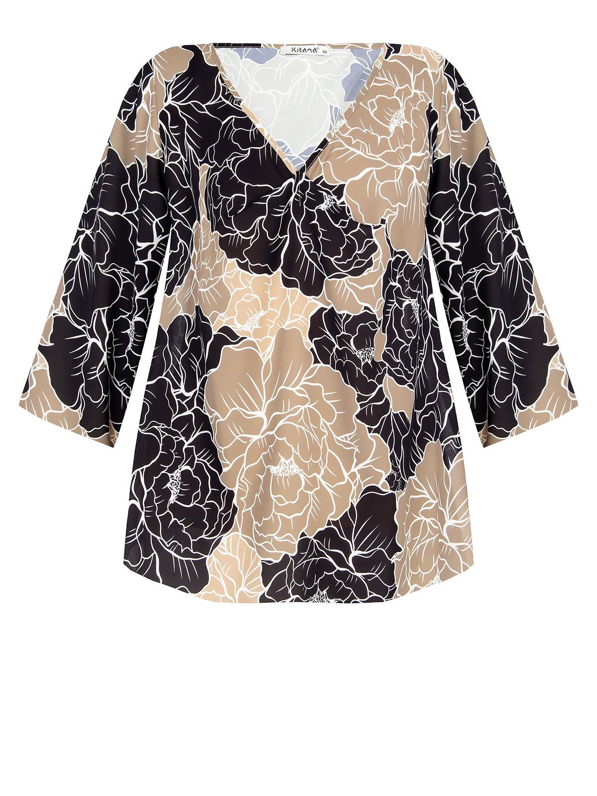 KITANA Blusa Elegante Taglie Forti Donna In Raso Stampa Floreale