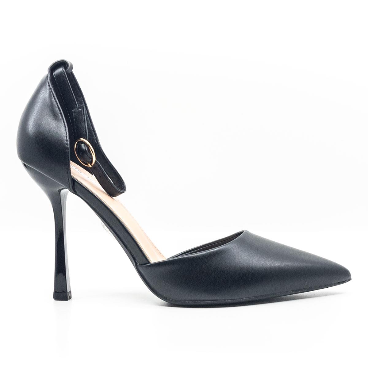 Fiori e spine Décolleté Nera A Punta Con Cinturino E Tacco Sottile 8403-nero