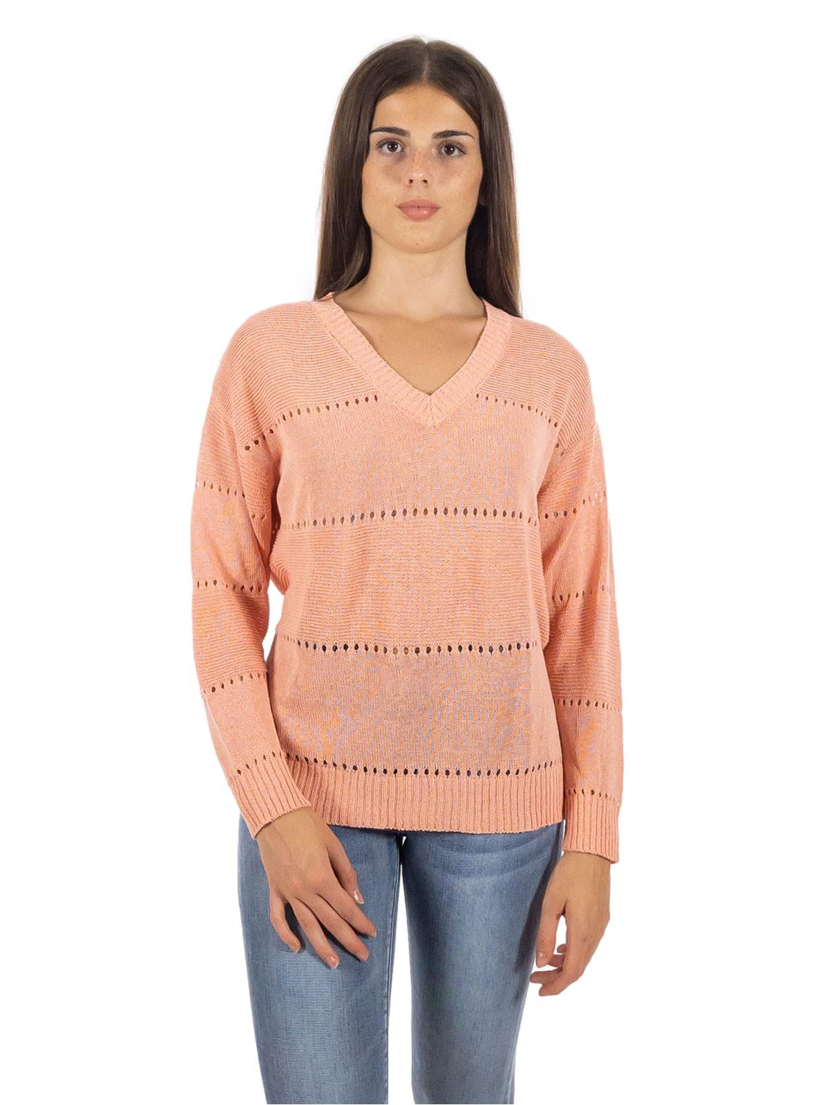 STRABELLO Maglia Manica Lunga In Cotone Da Donna Scollo A V Traforata