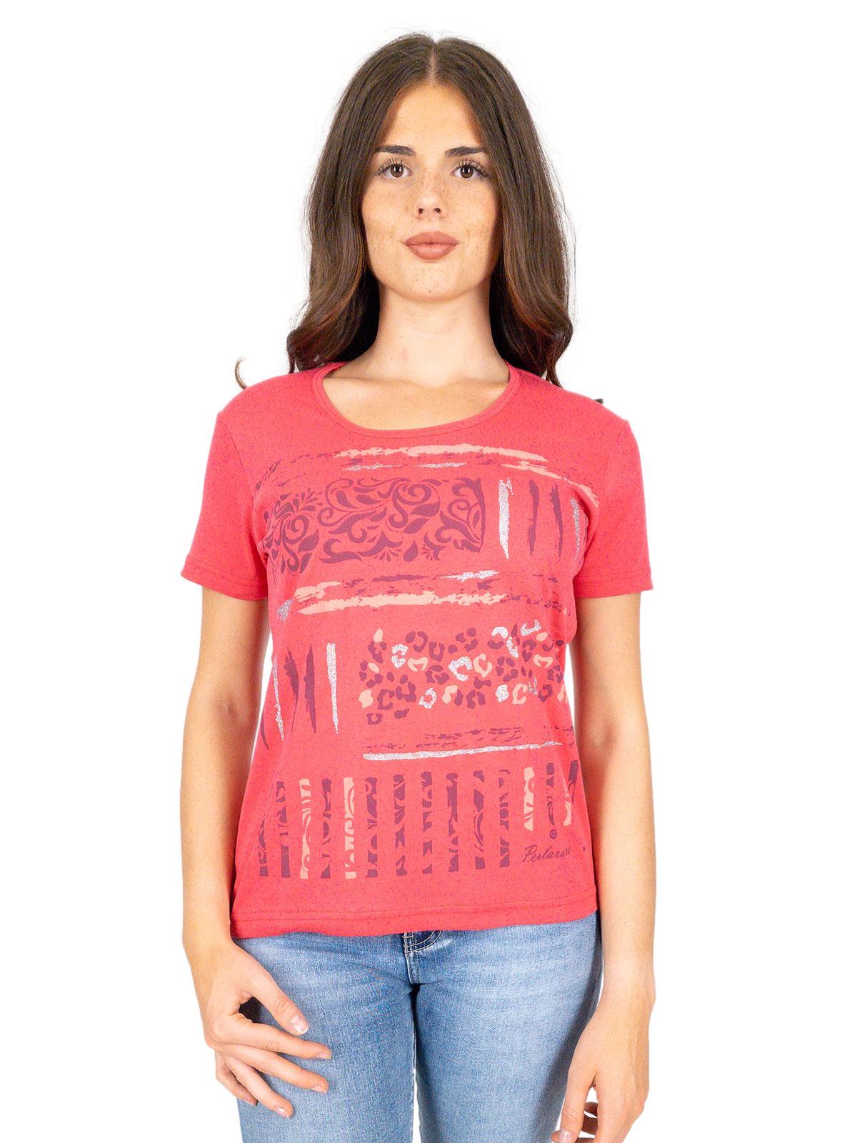 Maglietta donna in cotone con stampa e dettagli lurex