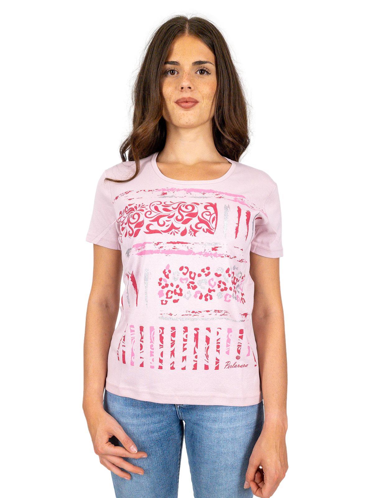 Maglietta donna in cotone con stampa e dettagli lurex