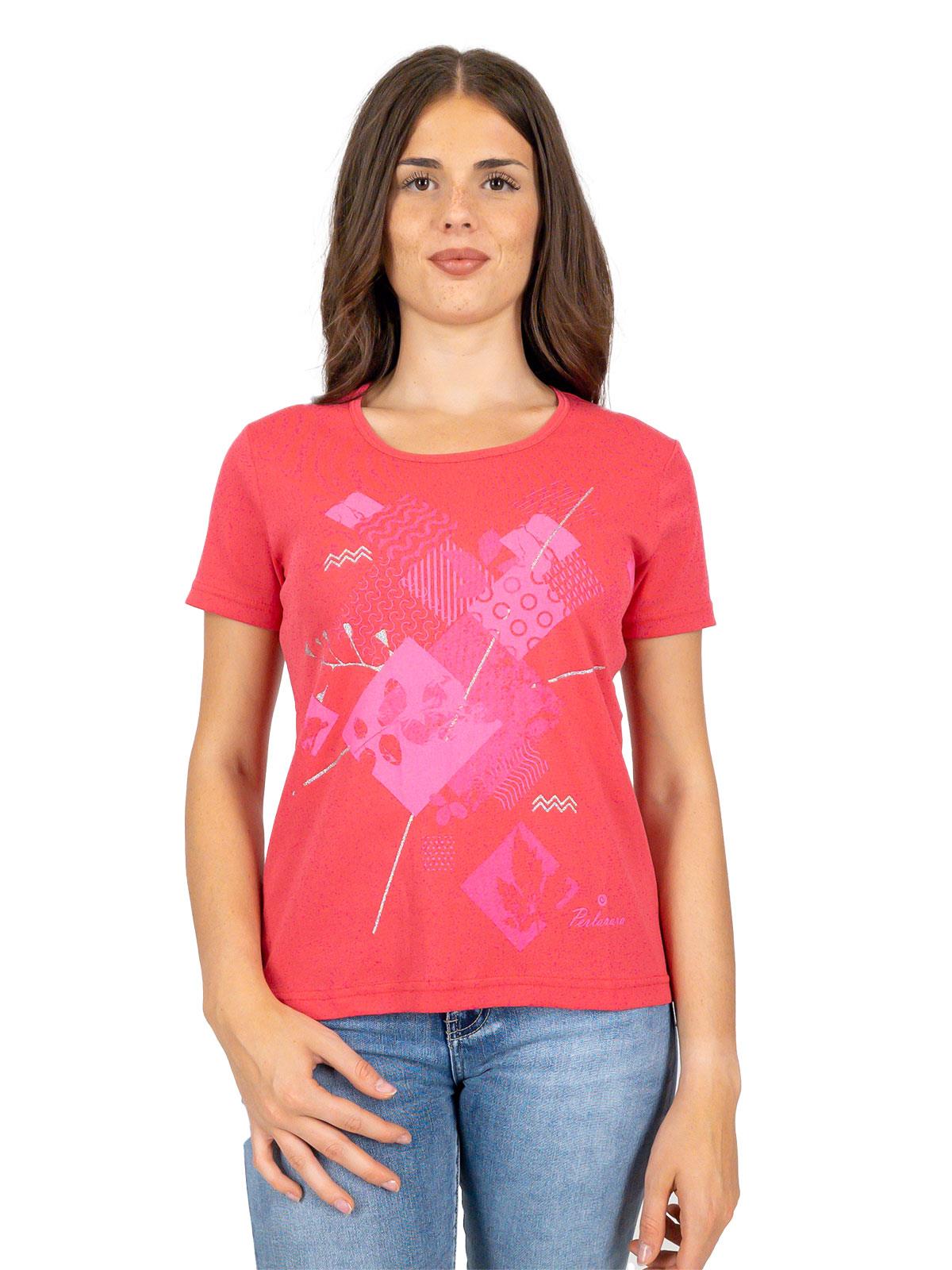 PERLARARA T-shirt donna in cotone con stampa geometrica E127-SS23
