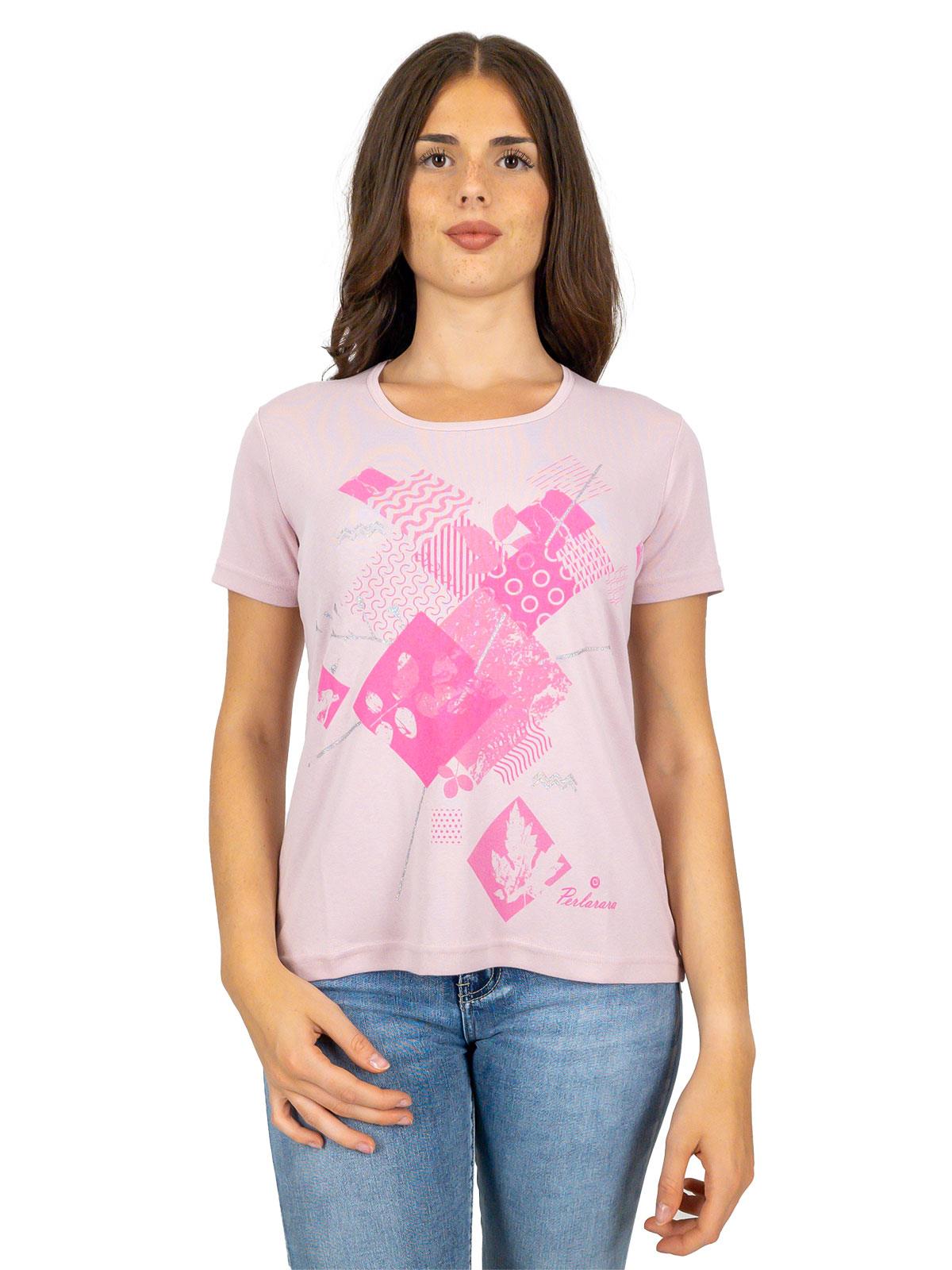 PERLARARA T-shirt donna in cotone con stampa geometrica E127-SS23
