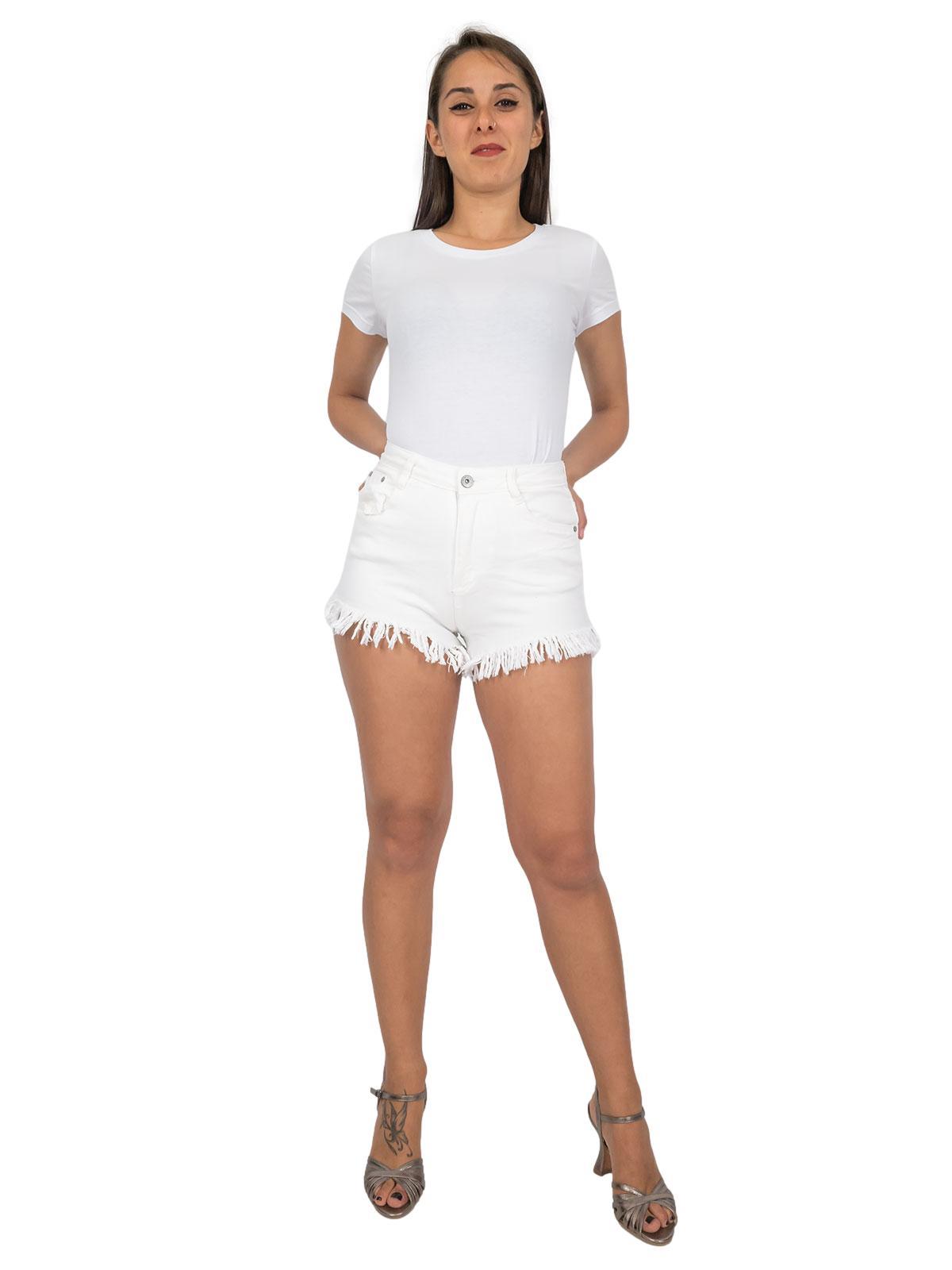 Shorts donna in denim con frange a vita alta