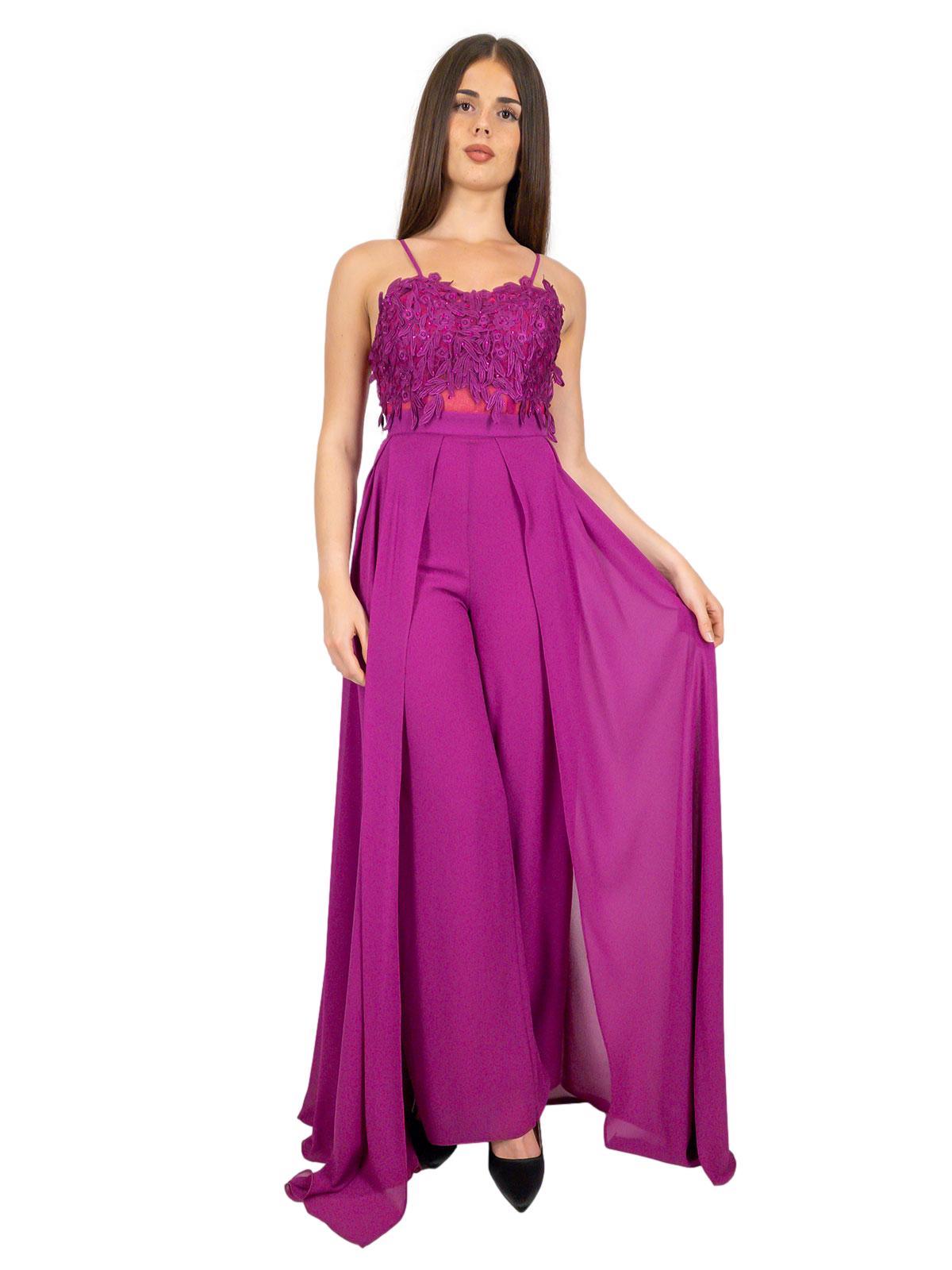 Tuta elegante per cerimonia slim corpetto pizzo macramé