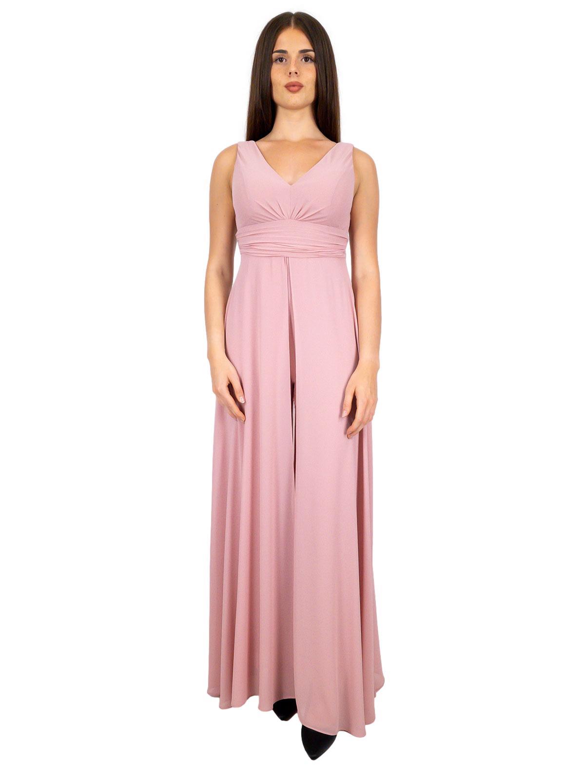 Tuta elegante da cerimonia donna con scollo a V e gonna lunga effetto chiffon