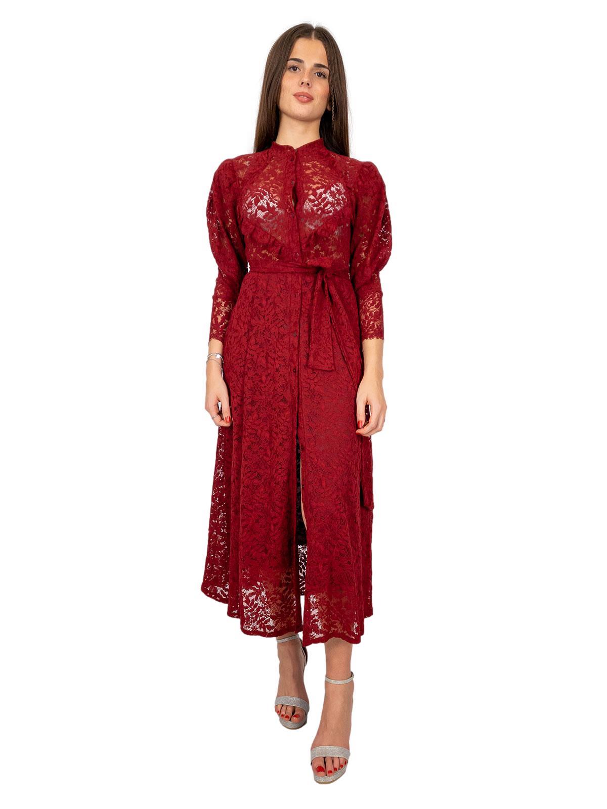 Vestito chemisier in pizzo macramè midi a manica lunga