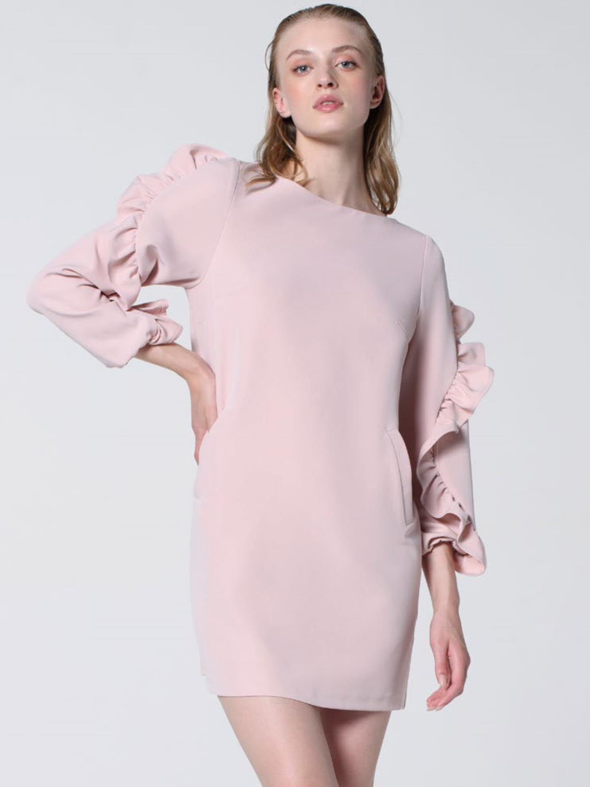 Vestito corto elegante a manica lunga con volant