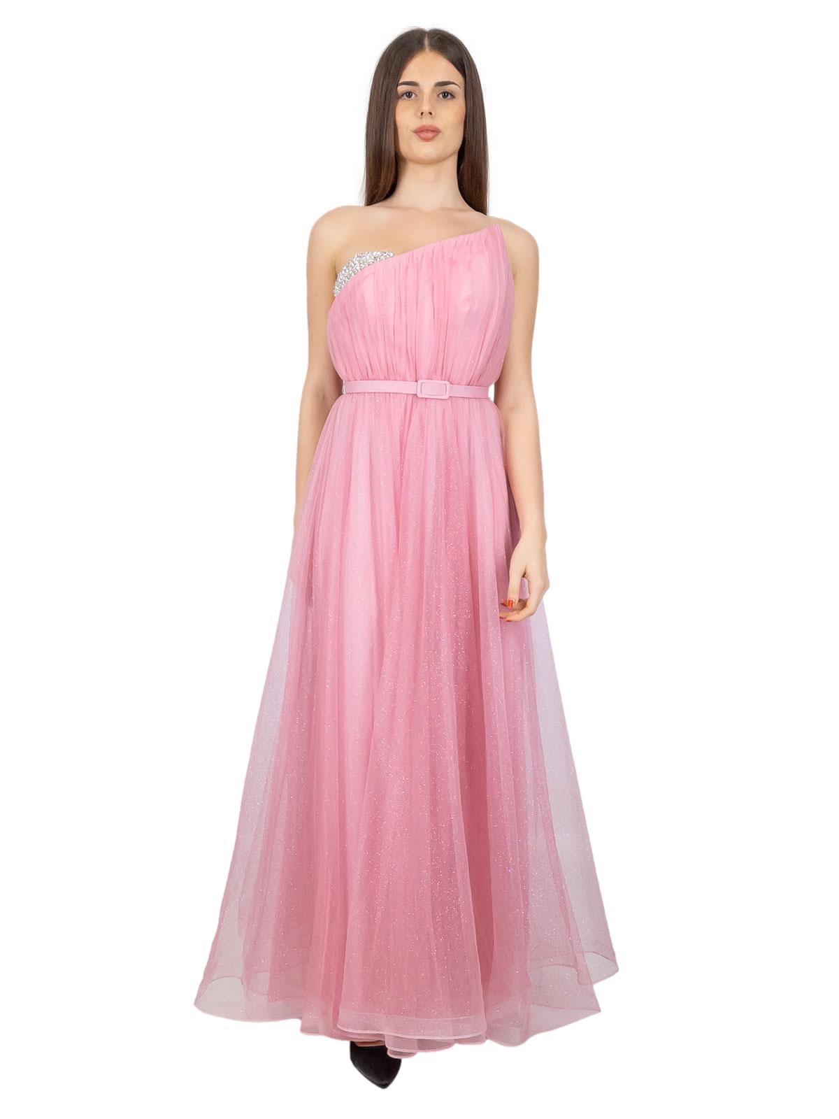 Bianca Brandi Vestito Da Cerimonia Lungo In Tulle Glitterato Con Spacco