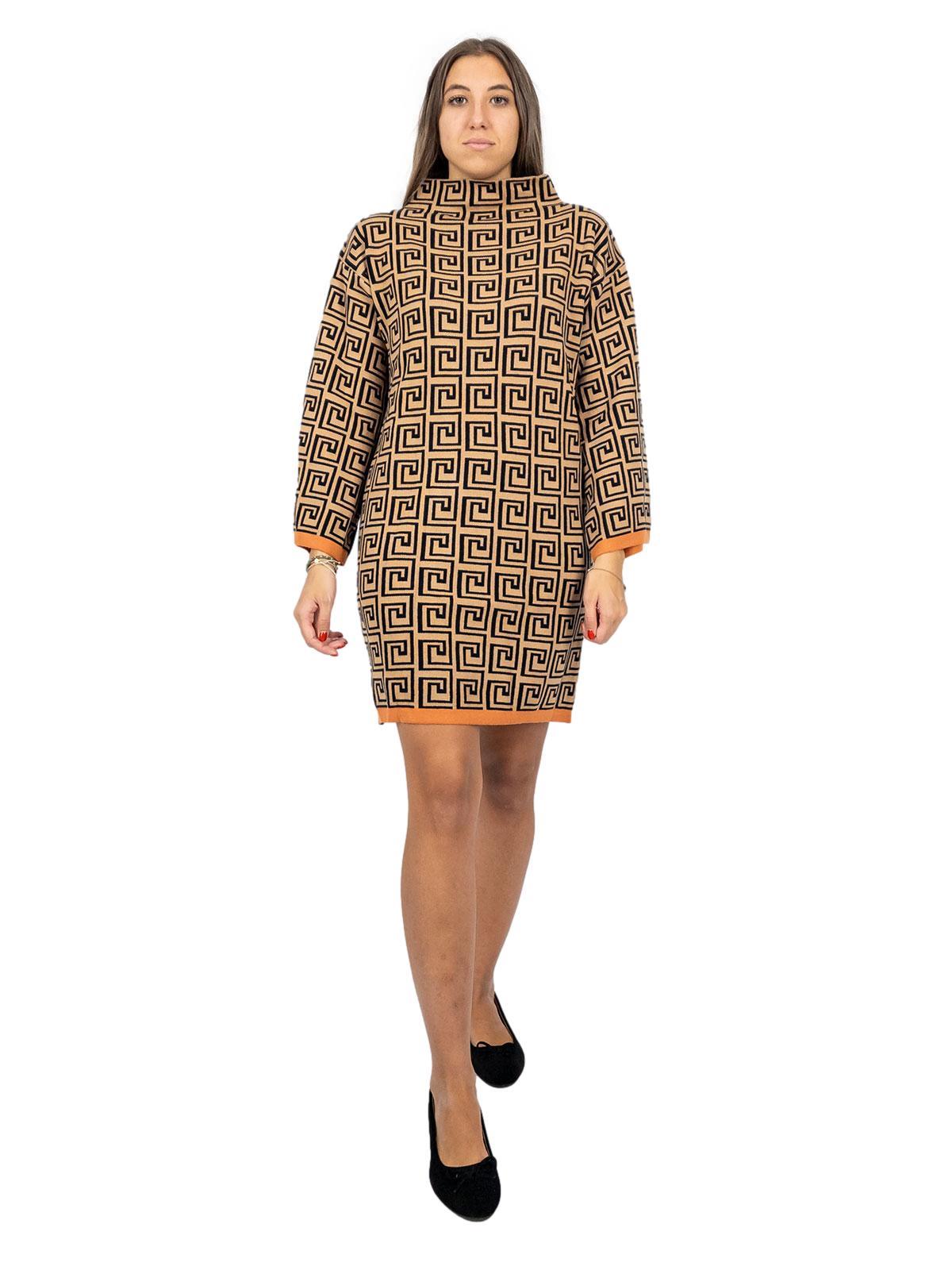 Abito In Maglia Donna Invernale Con Stampa Greca Casual