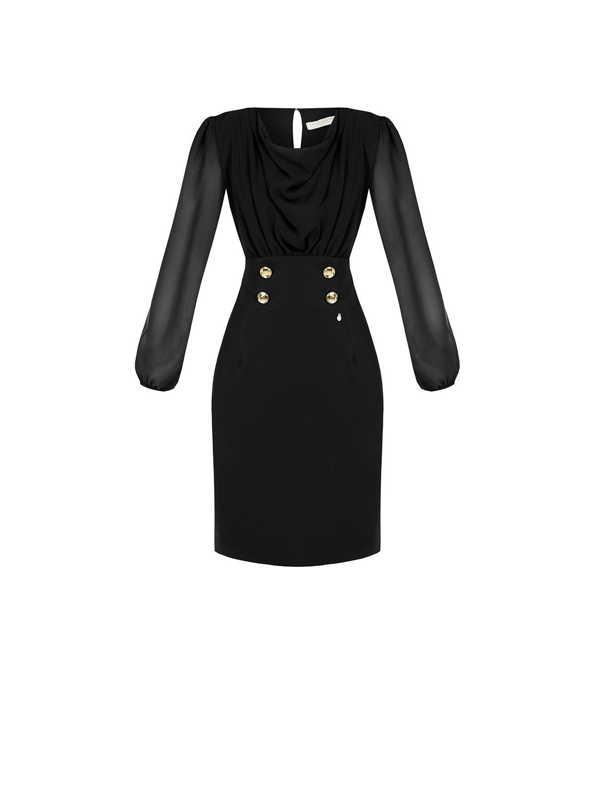 Vestito elegante maniche lunghe con blusa in georgette drappeggiata