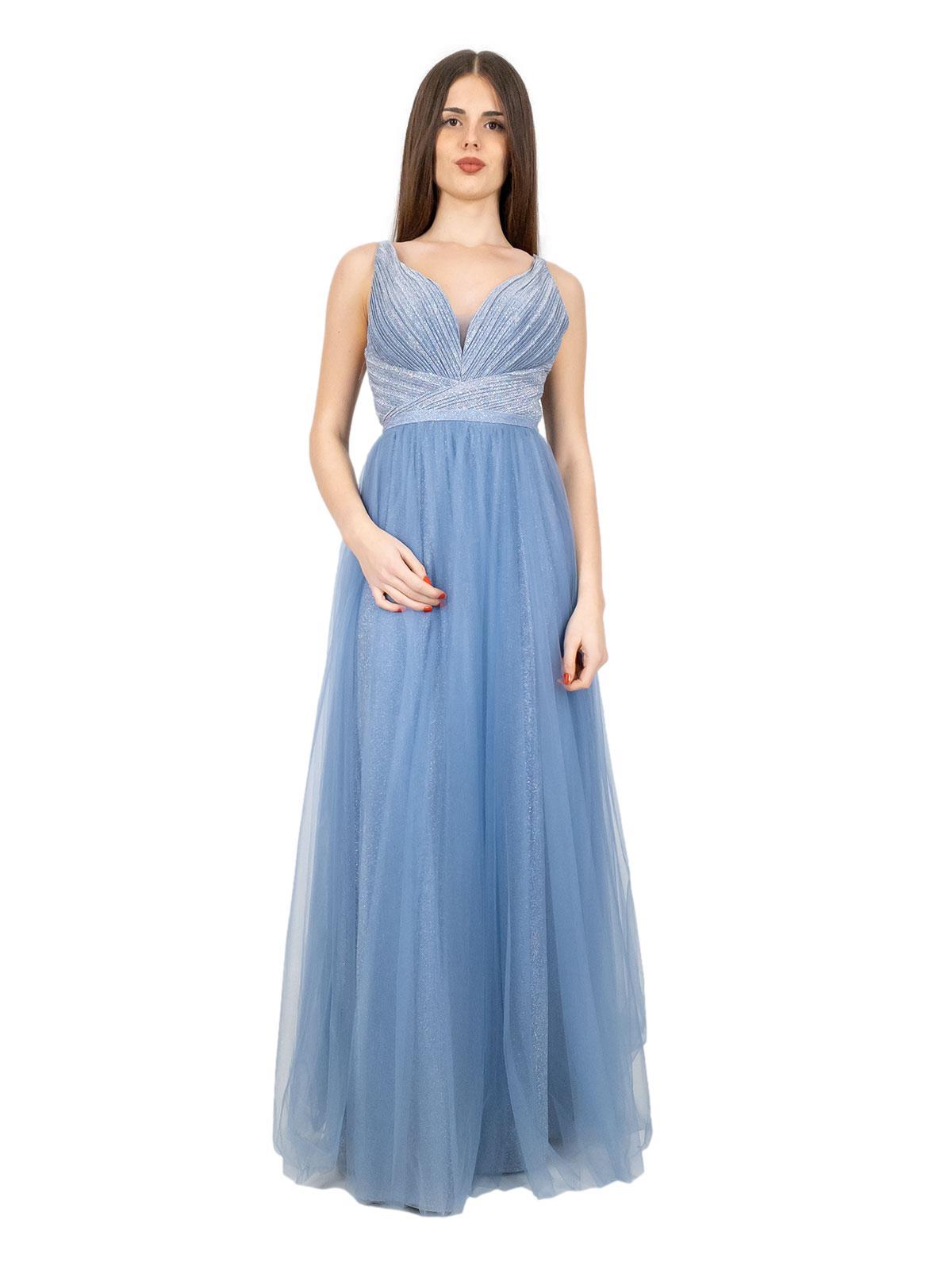 Vestito lungo cerimonia stile impero con tulle e glitter