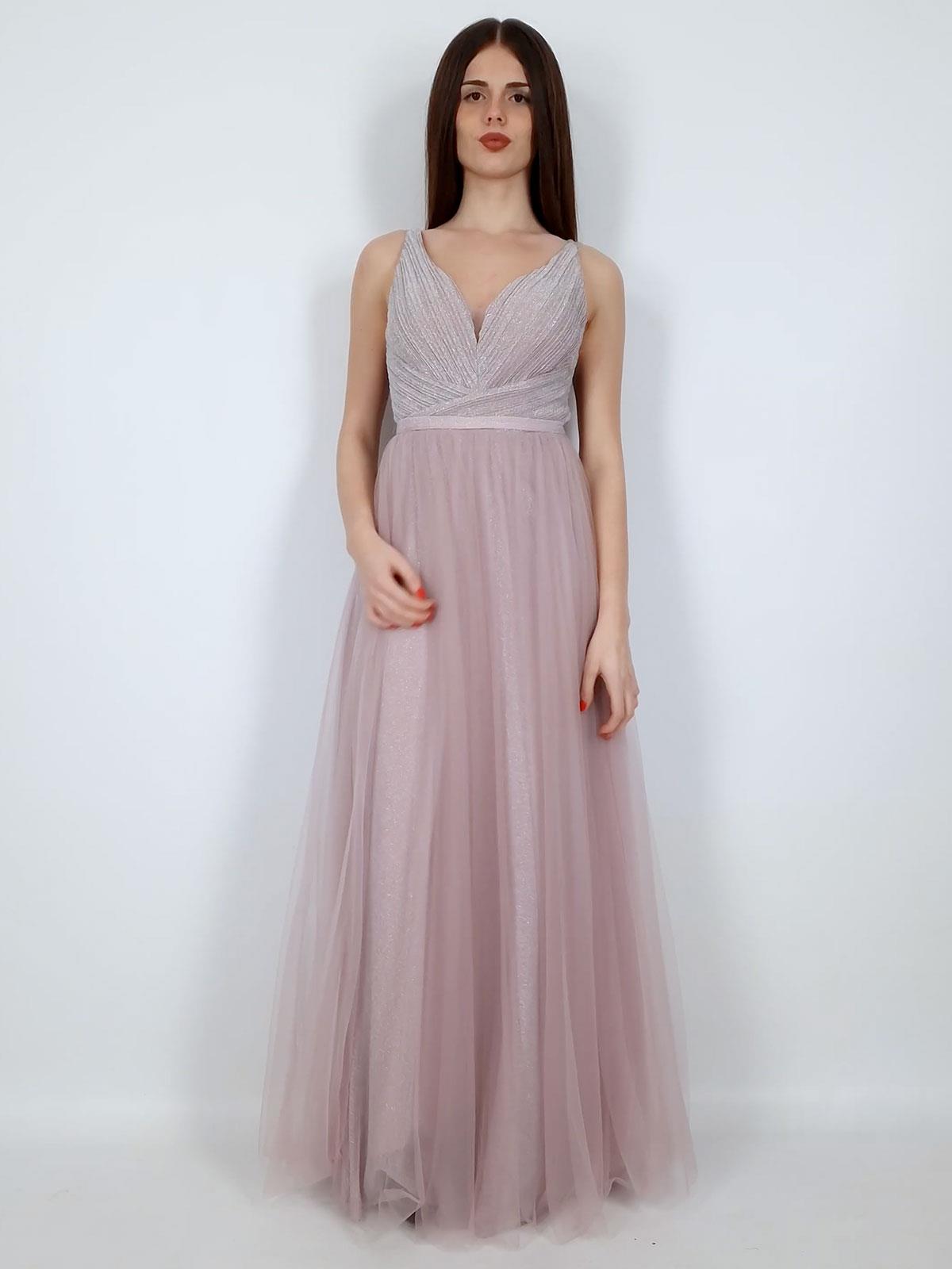 Vestito lungo cerimonia stile impero con tulle e glitter