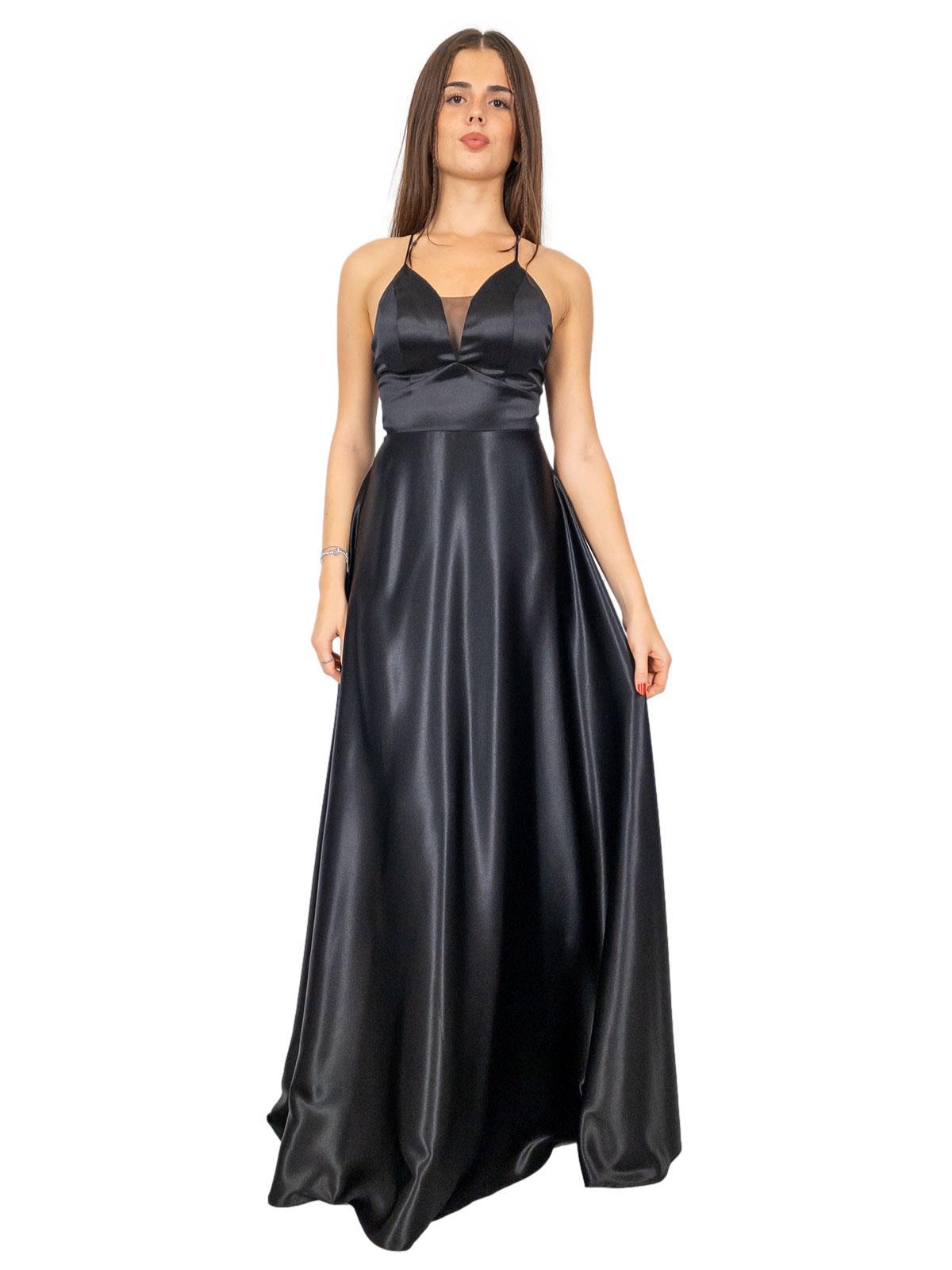 Vestito lungo elegante in raso con spalline sottili da sera