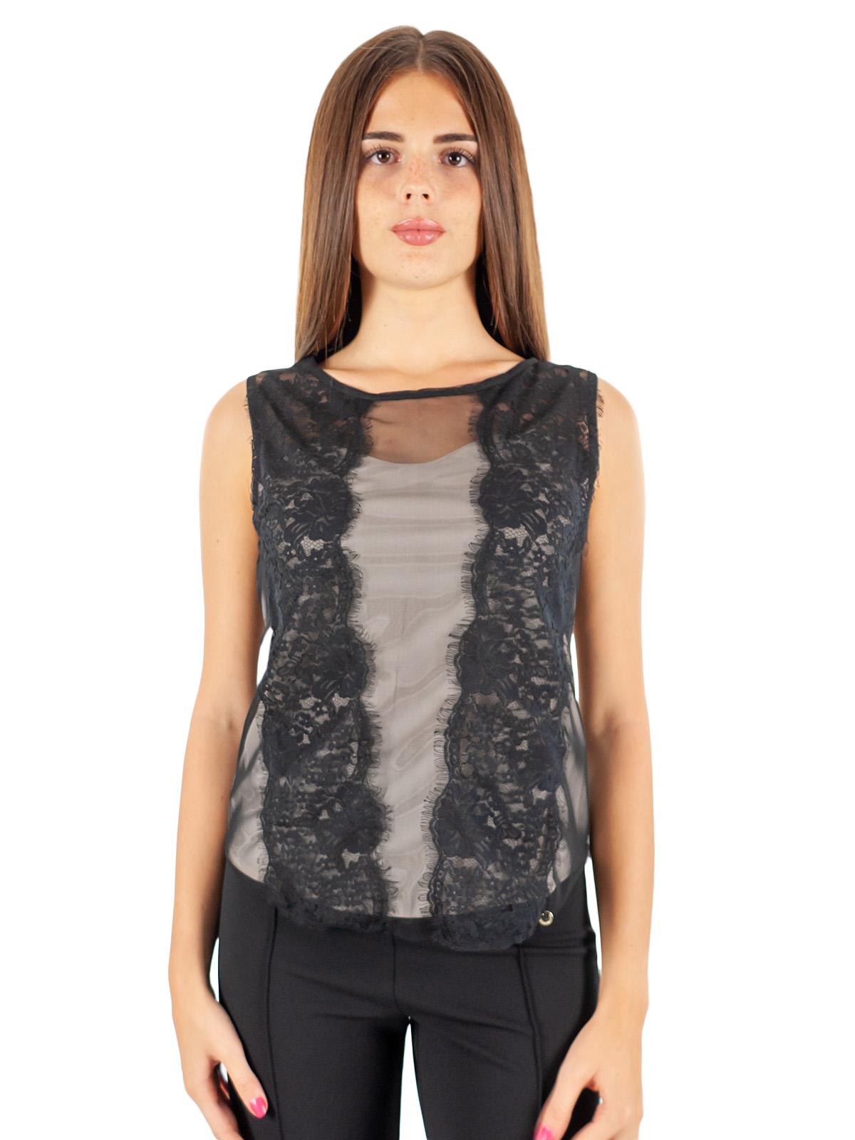 Top Donna Pizzo Da Sera Elegante Nero Sottogiacca Smanicato