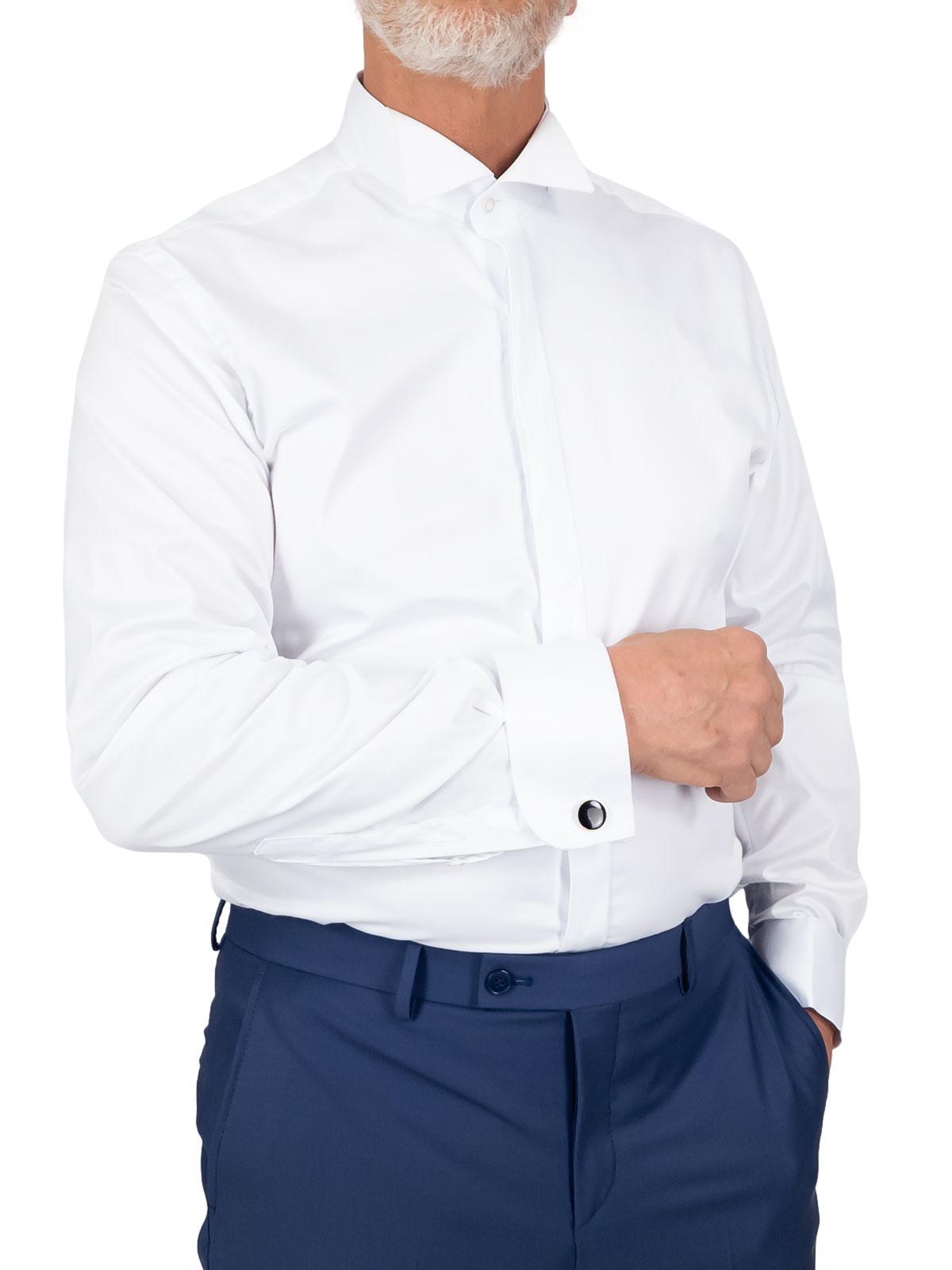 Camicia Uomo Slim Fit Bianca Elegante Cerimonia Con Gemelli