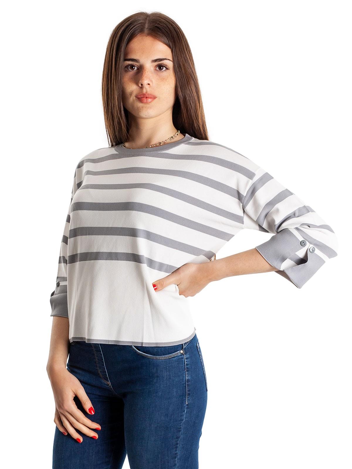 Maglietta estiva da donna, oversize, girocollo, a maniche corte, a righe, casual, per adolescenti, ragazze, in cotone, bianco-B, S