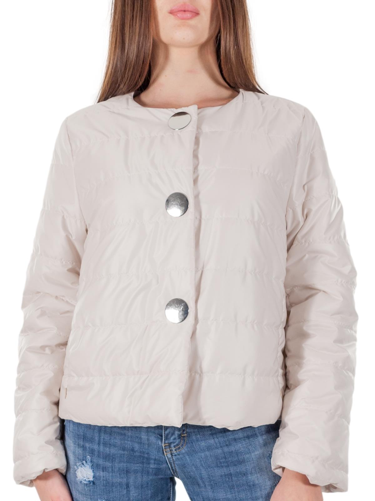 Piumino Donna Corto Giacca Invernale Svasato Bottoni A Clip