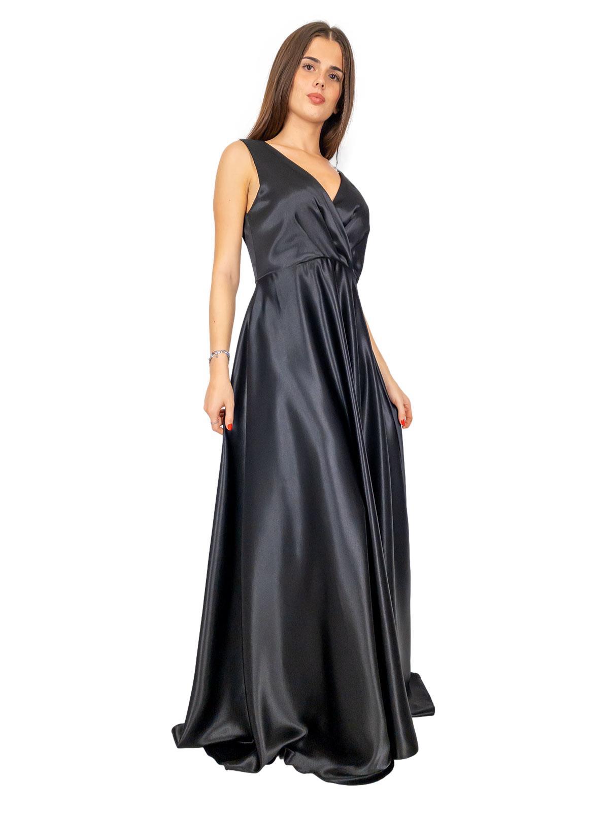 Vestito Nero Lungo Da Sera In Raso Elegante Taglie Forti